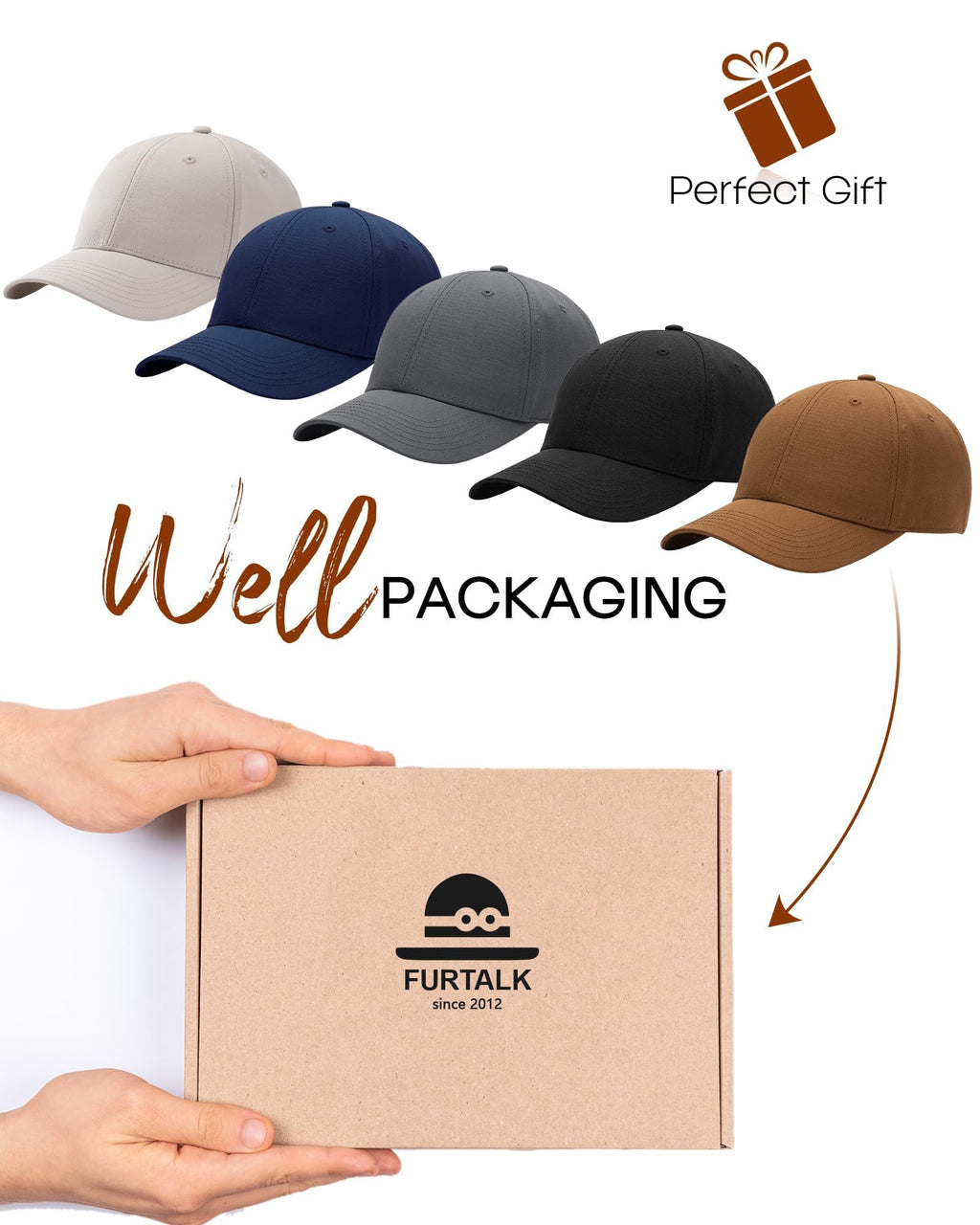 FURTALK Mens Structured Baseball Cap Adjustable Washed Cotton Golf Dad Hat Plain Classic Hats for Men