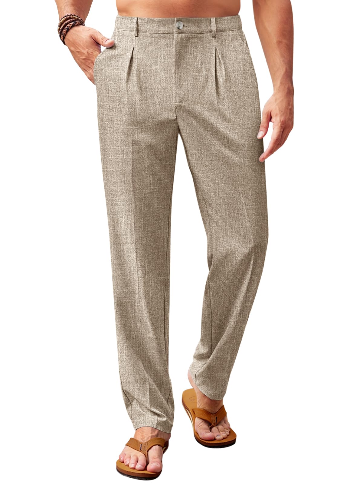 Runcati Mens Casual Pants Elastic Waist Lightweight Loose Fit Pleated Slacks Summer Beach Yoga Trousers