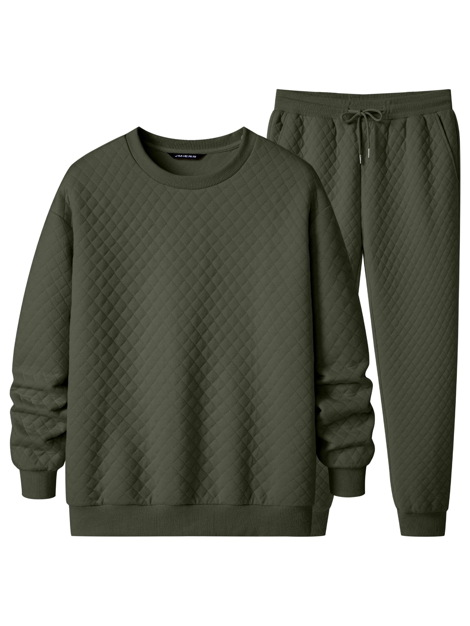 JMIERR Men's Quilted 2 Piece Casual Outfits Crewneck Sweatshirt Tracksuit & Joggers Sweatpants Sweatsuit Set