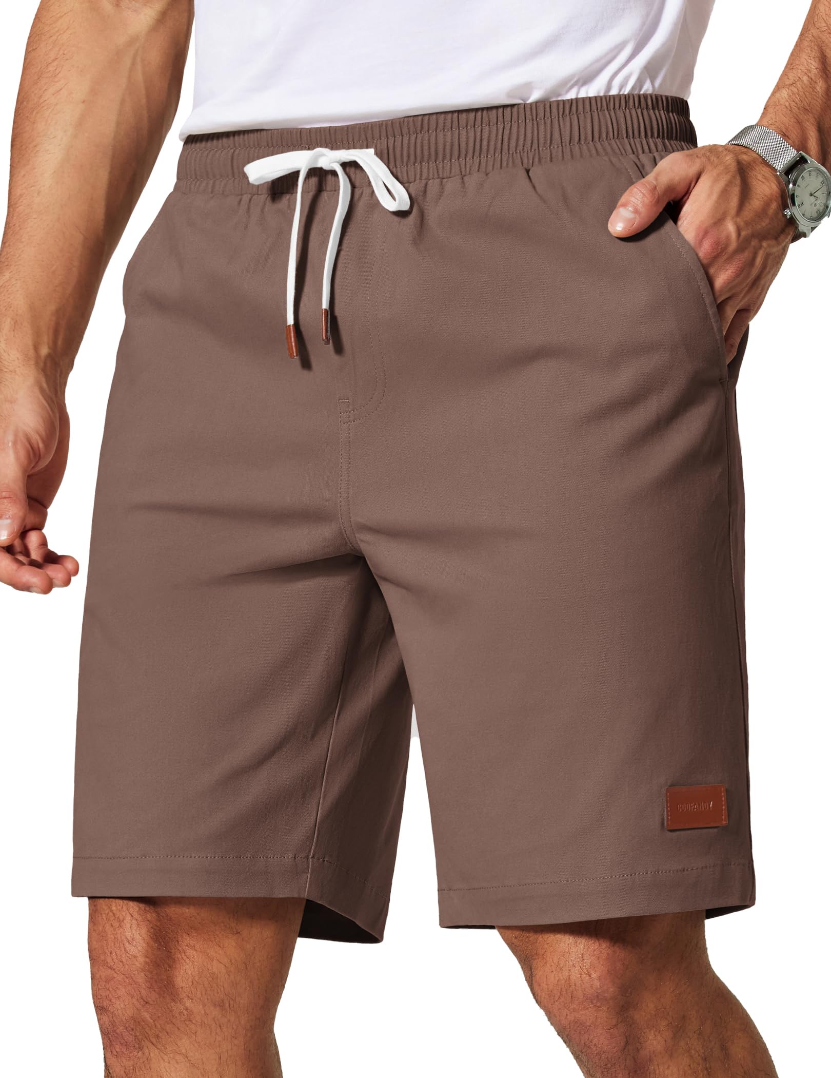 COOFANDY Mens Cotton Chino Shorts 9 Inch Casual Shorts Elastic Waist Drawstring Summer Beach Shorts with Pockets