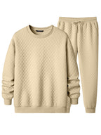 JMIERR Men's Quilted 2 Piece Casual Outfits Crewneck Sweatshirt Tracksuit & Joggers Sweatpants Sweatsuit Set