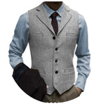 Tuikayoo Men's Tweed Suit Vintage Vest Herringbone Wool Prom Waistcoat Groomsmen