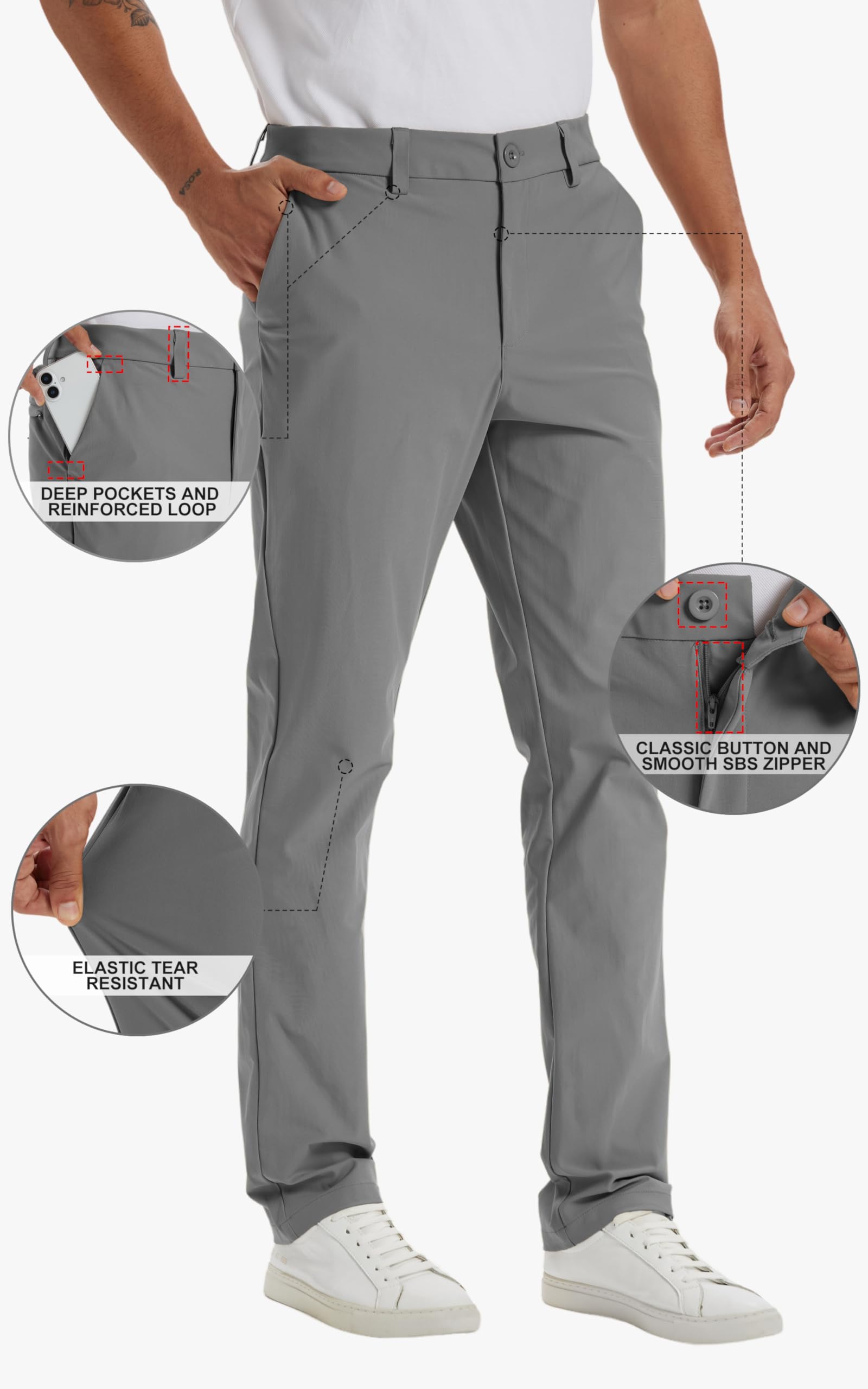 Men's-Golf-Pants-30/32/34"/36"-Stretch-Dress-Pants-Lightweight Quick Dry Business Work Travel Casual Trouser 4 Pockets
