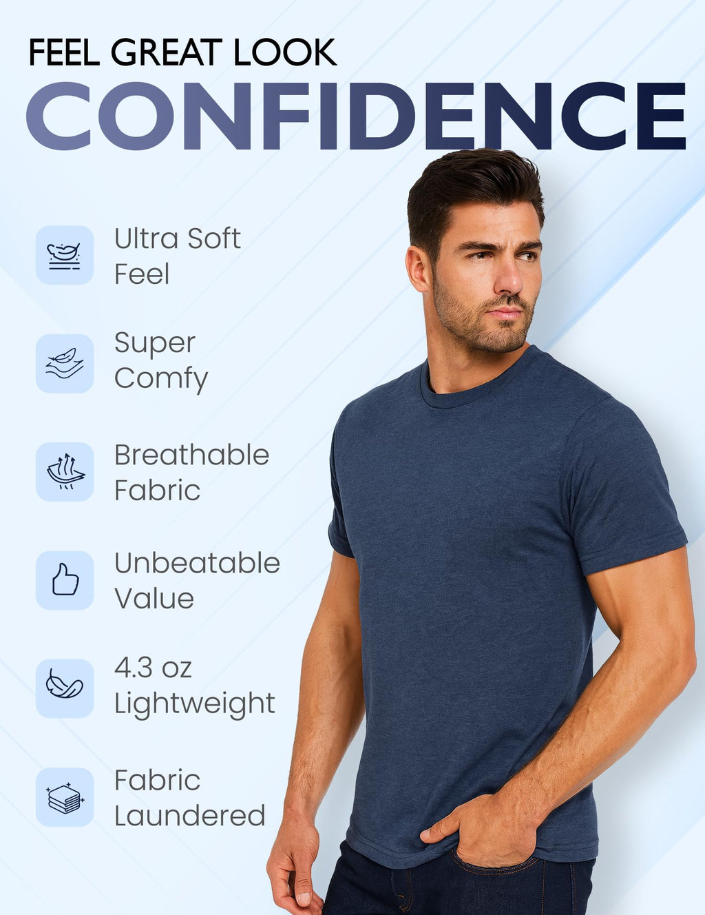 Mens T-Shirts - Fitted Soft Cotton Blend Crew Neck Tee – Athletic Fit Classic Plain Short Sleeve Shirts for Men
