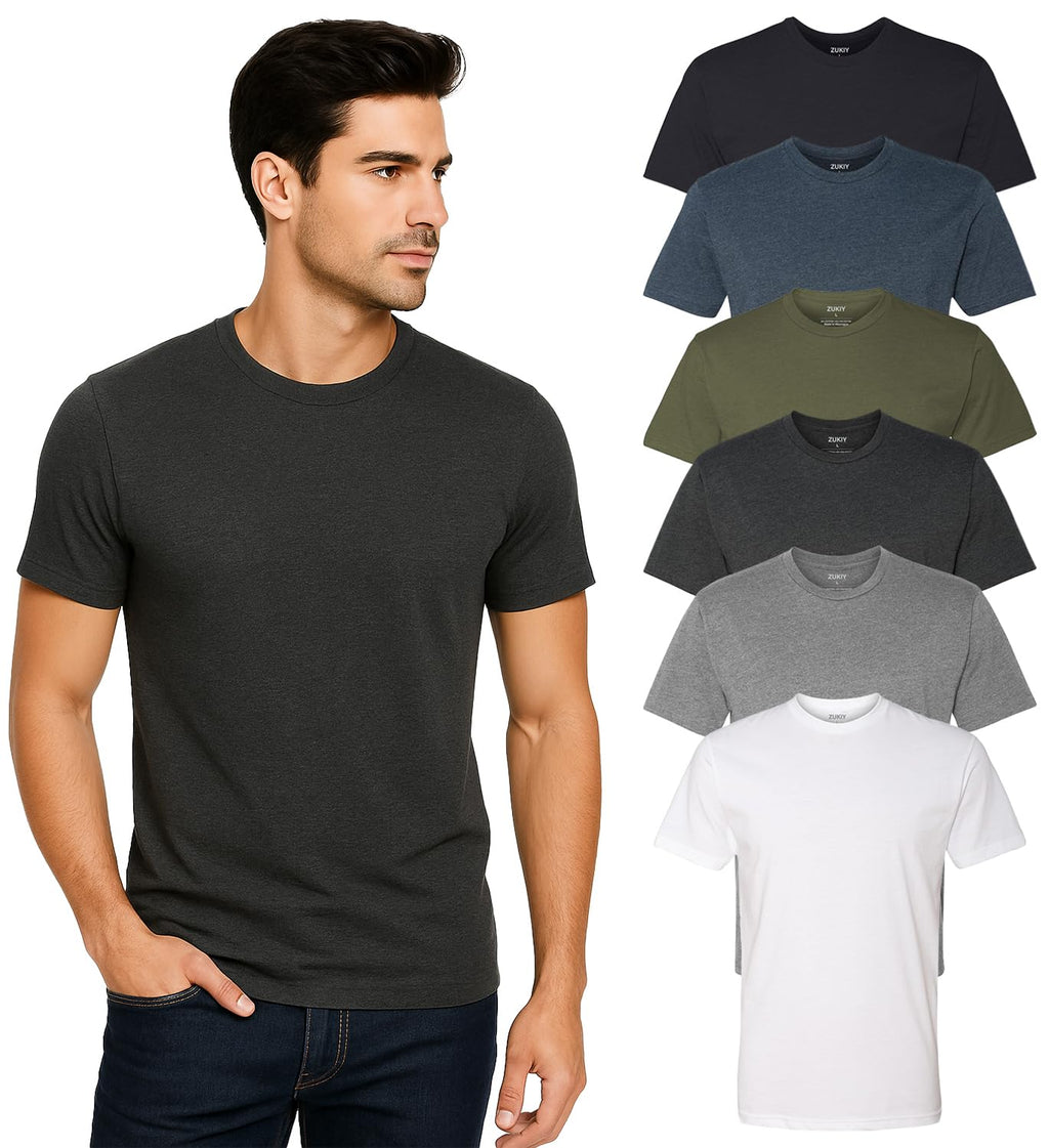 Mens T-Shirts - Fitted Soft Cotton Blend Crew Neck Tee – Athletic Fit Classic Plain Short Sleeve Shirts for Men