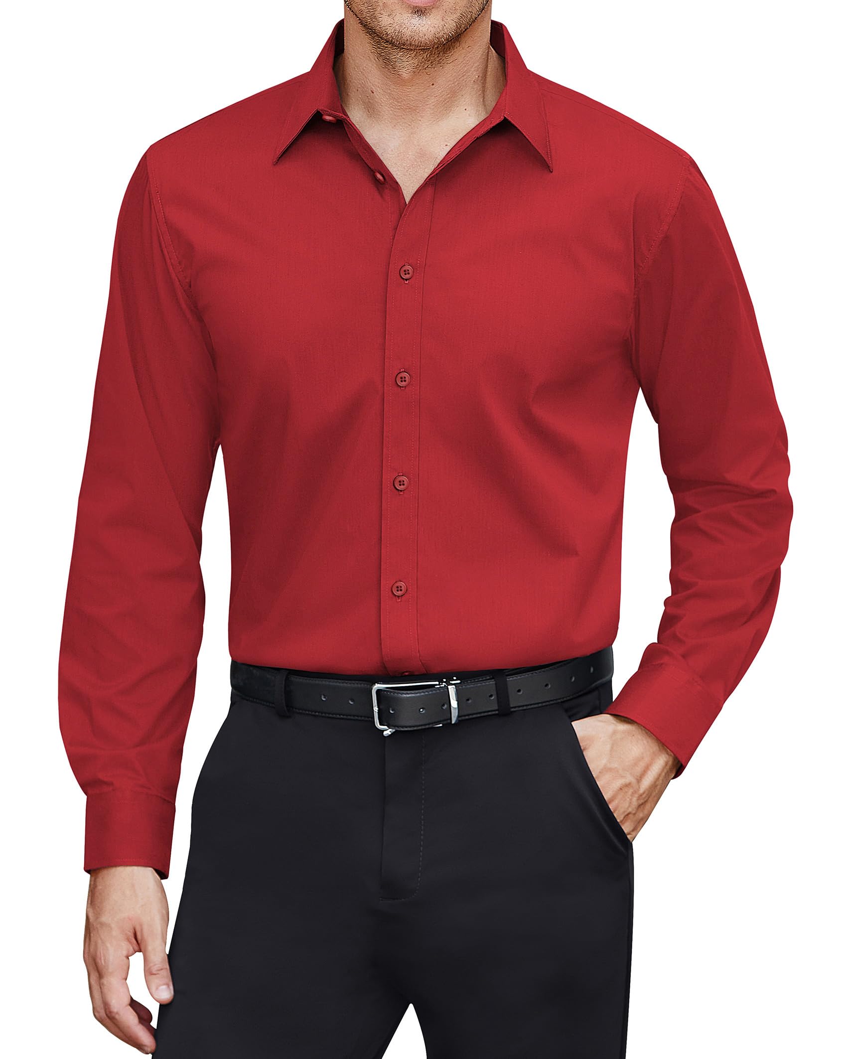 J.VER Men's Dress Shirts Stretch Stain Shield Long Sleeve Solid Formal Shirt Business Casual Button Down Shirts