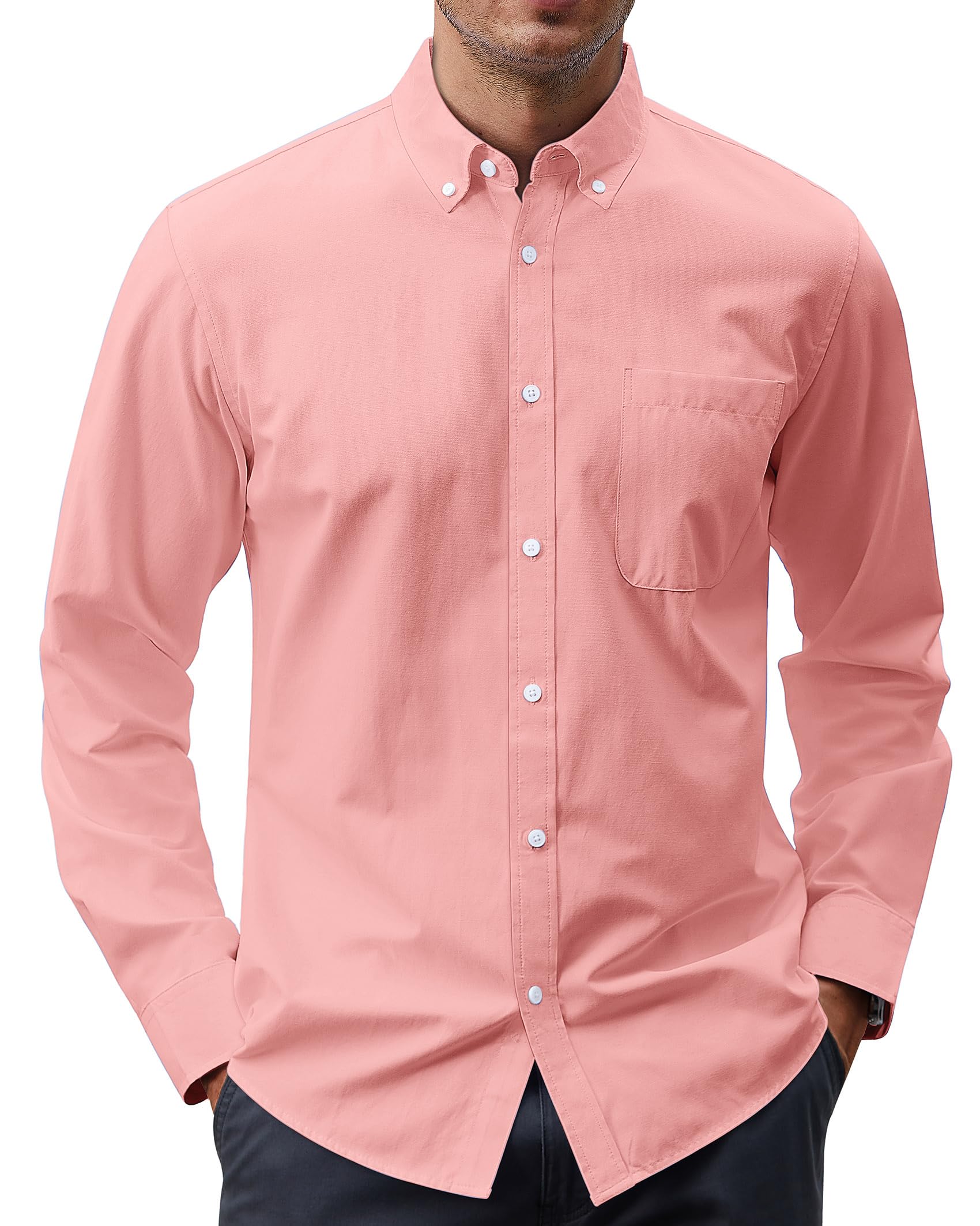 J.VER Men's Oxford Shirt Solid Casual Button Down Collar Shirts Long Sleeve Dress Shirts with Pocket