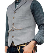 Ceehuteey Mens Suit Vest Waistcoat Tweed Retro V Neck Wool Herringbone for Prom