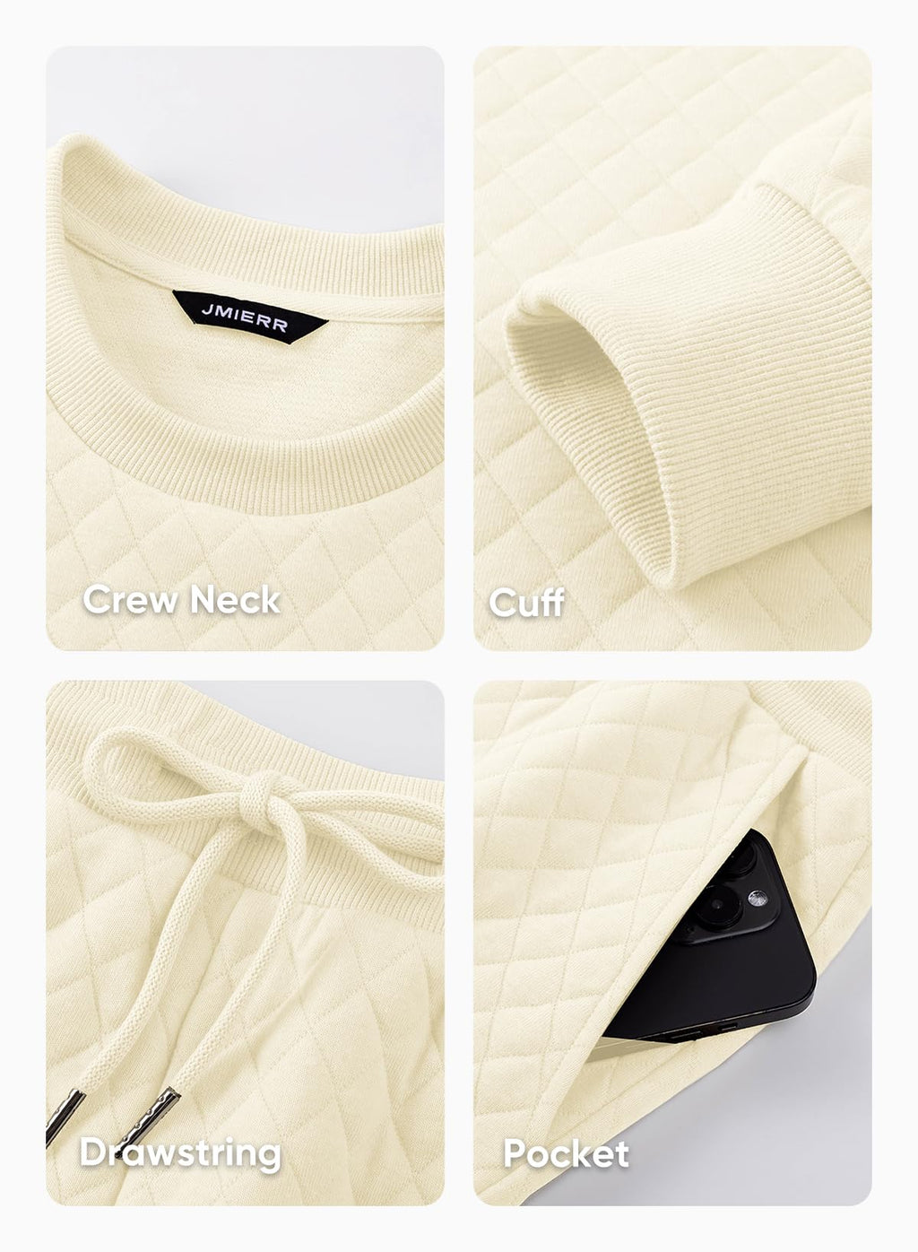 JMIERR Men's Quilted 2 Piece Casual Outfits Crewneck Sweatshirt Tracksuit & Joggers Sweatpants Sweatsuit Set