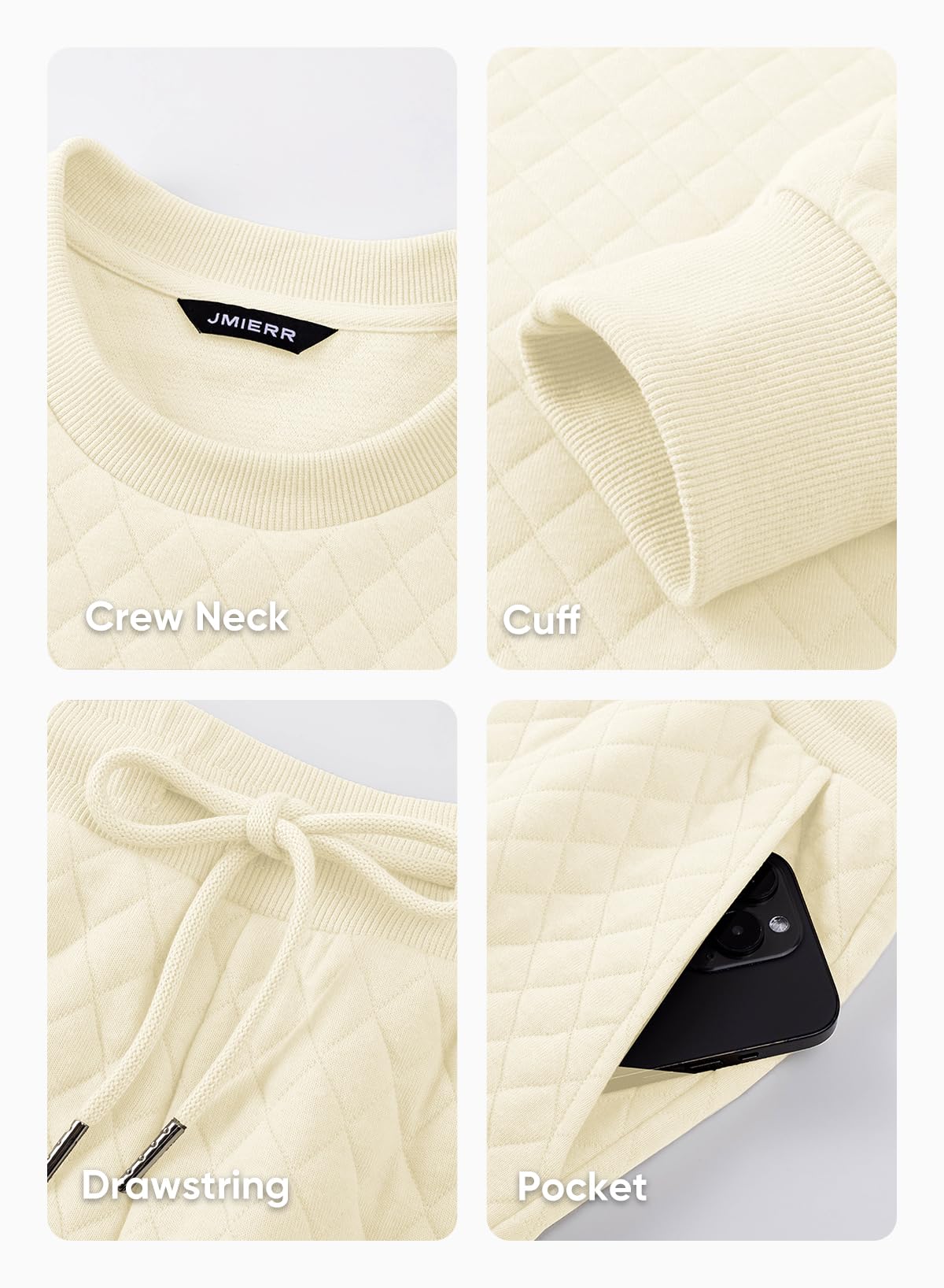 JMIERR Men's Quilted 2 Piece Casual Outfits Crewneck Sweatshirt Tracksuit & Joggers Sweatpants Sweatsuit Set