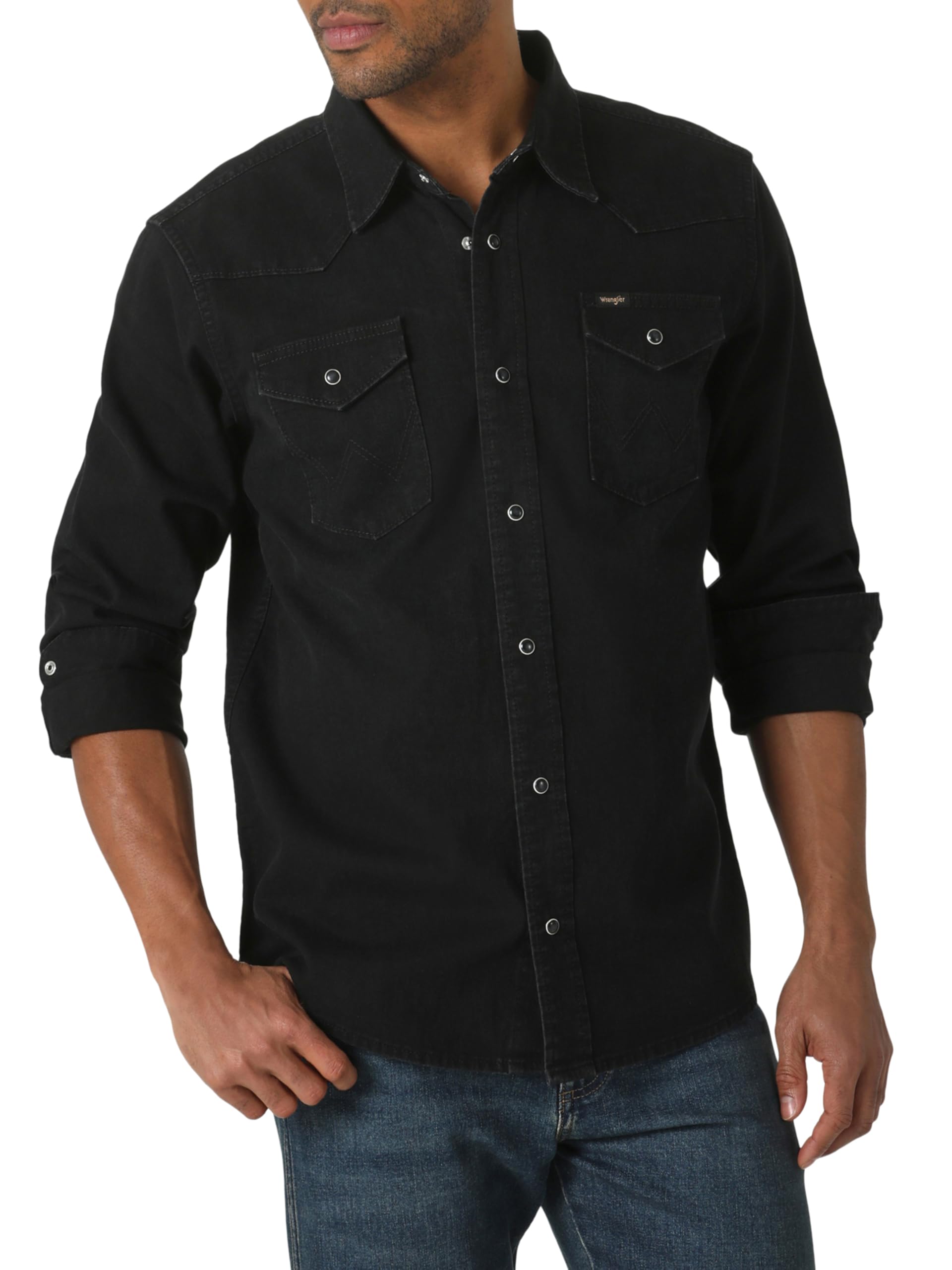 Wrangler Mens Iconic Denim Regular Fit Snap Shirt