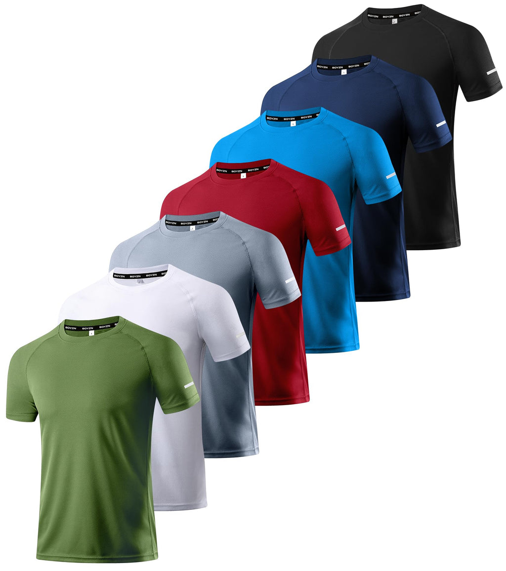 Boyzn 1, 3, 5 or 7 Pack Men's Workout Running Shirts, Dry Fit Moisture Wicking T-Shirt, Gym Athletic Short Sleeve Tee Shirts