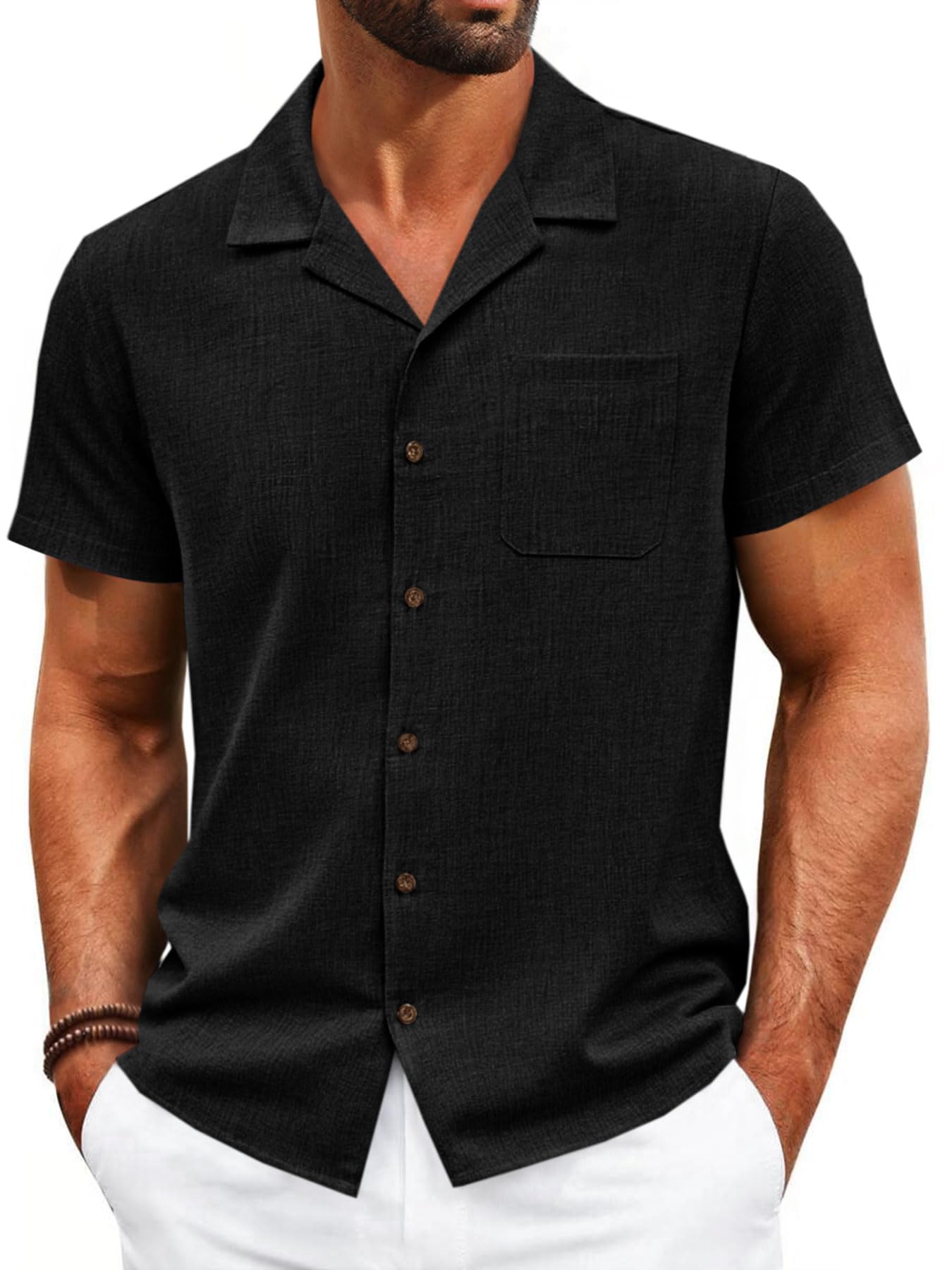 Runcati Mens Button Down Shirt Short Sleeve Cuban Casual Shirts Summer Beach Vacation Wedding Tops with Pocket