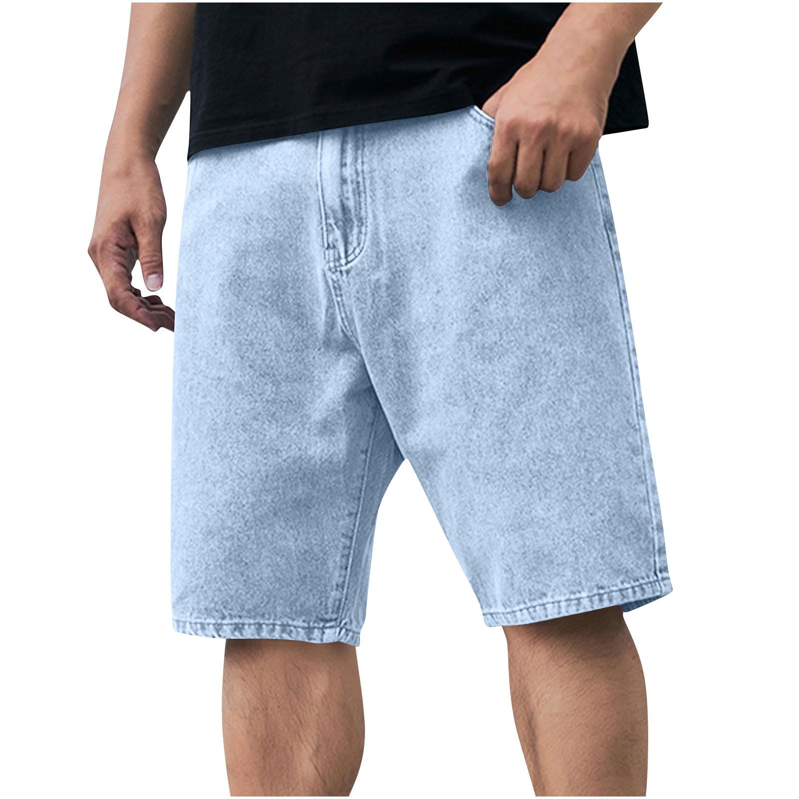 Men's Vintage Washed Jean Shorts Straight Leg Summer High Waisted Loose Fit Casual Denim Shorts with Pockets