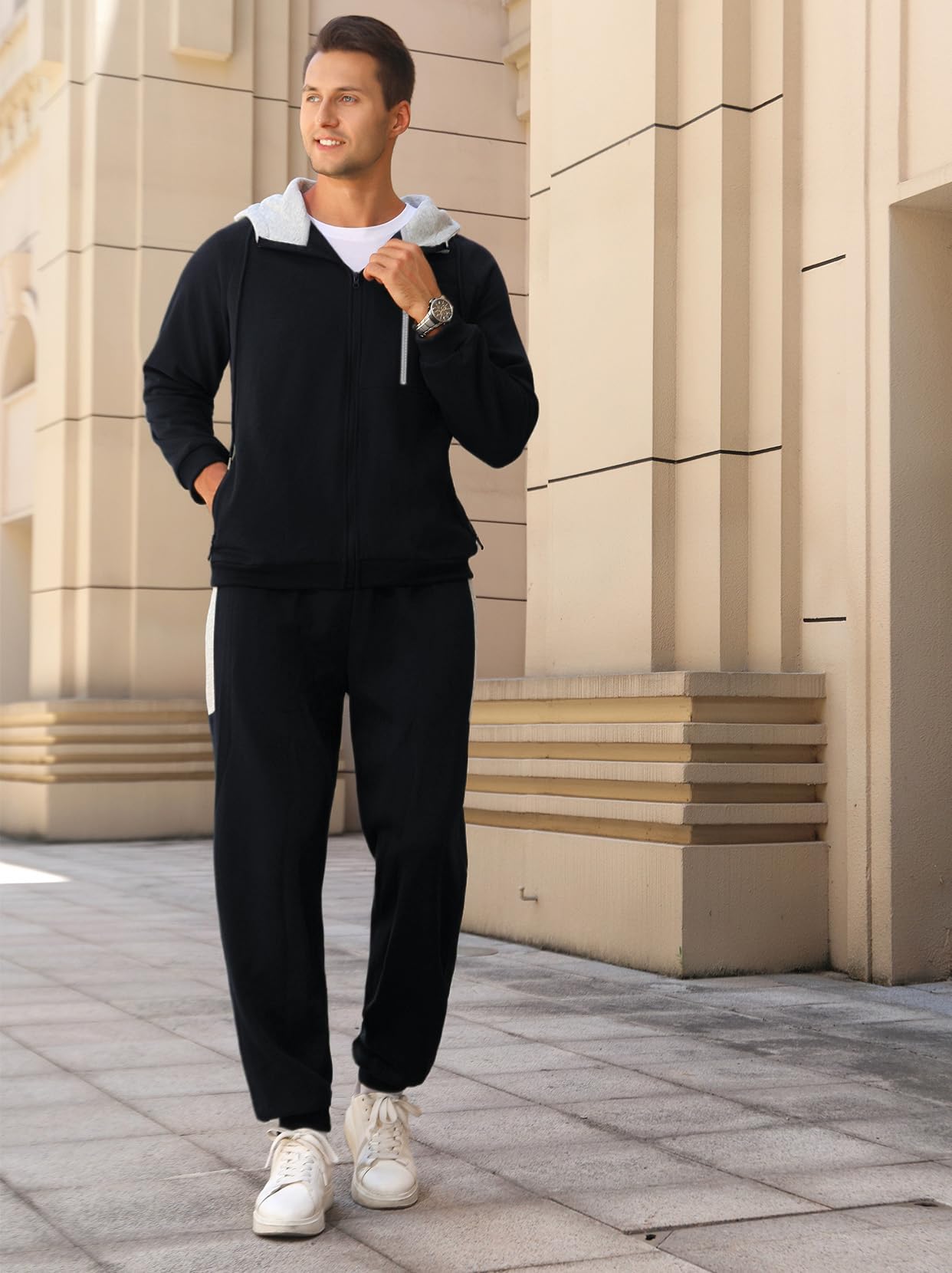 Yuyanrocks Sweatsuits for Men 2 Piece with Zipper Pockets Full Zip Hoodie Tracksuit Sets Jogging Sports Casual Sweat Suits