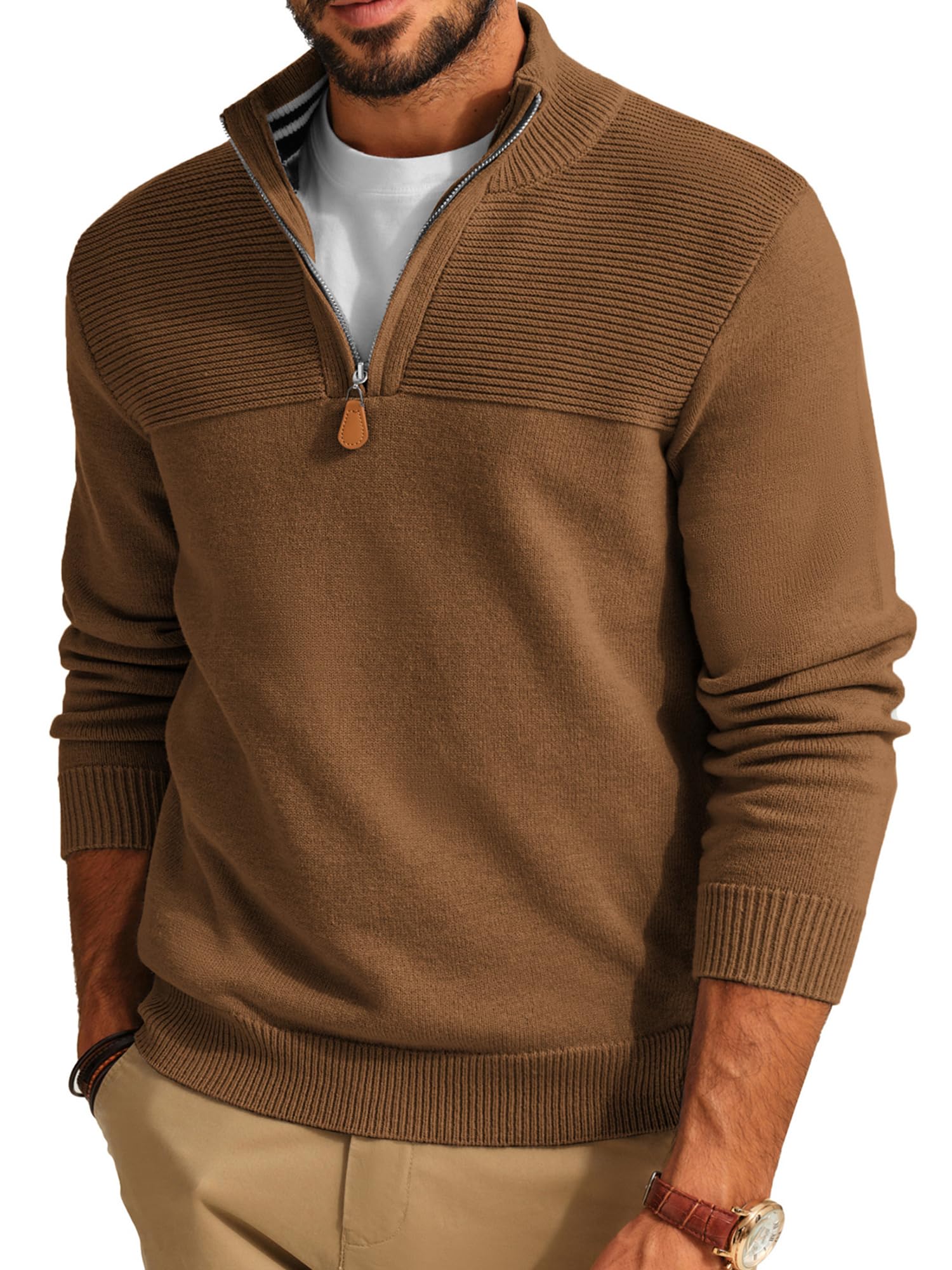 PJ PAUL JONES Men's Quarter Zip Sweater Slim Fit Casual Pullover Sweater Mock Neck Polo Sweaters