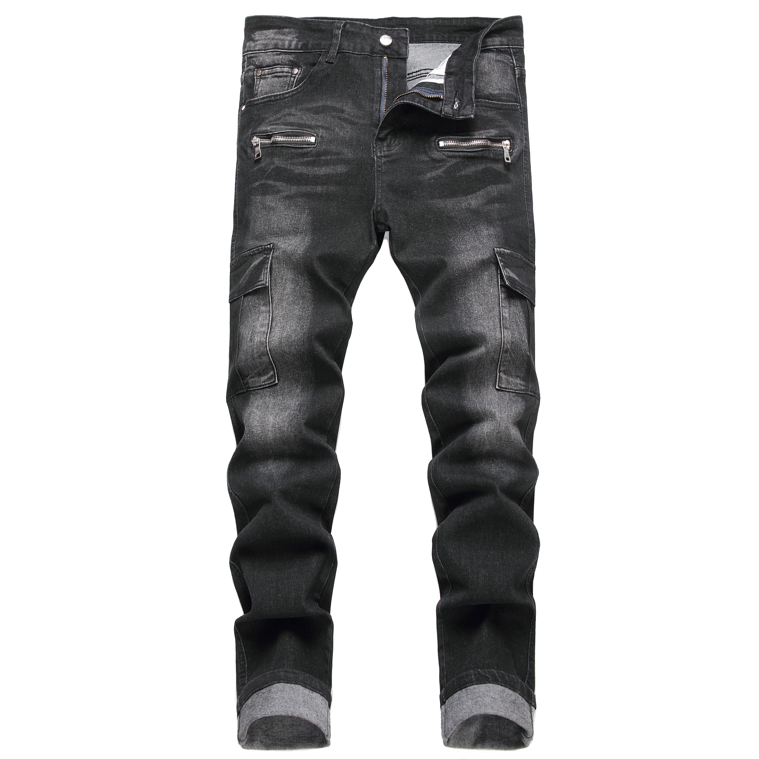 Men's Slim Fit Stretch Jeans Ripped Skinny Jeans for Men, Fashion Straight Leg Comfort Flex Waist Cargo Denim Pants