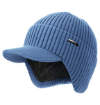 Wmcaps Winter Beanie with Brim and Ear Flaps, Outdoor Warm Fleece Lined Knit Hat Stocking Caps for Men Women