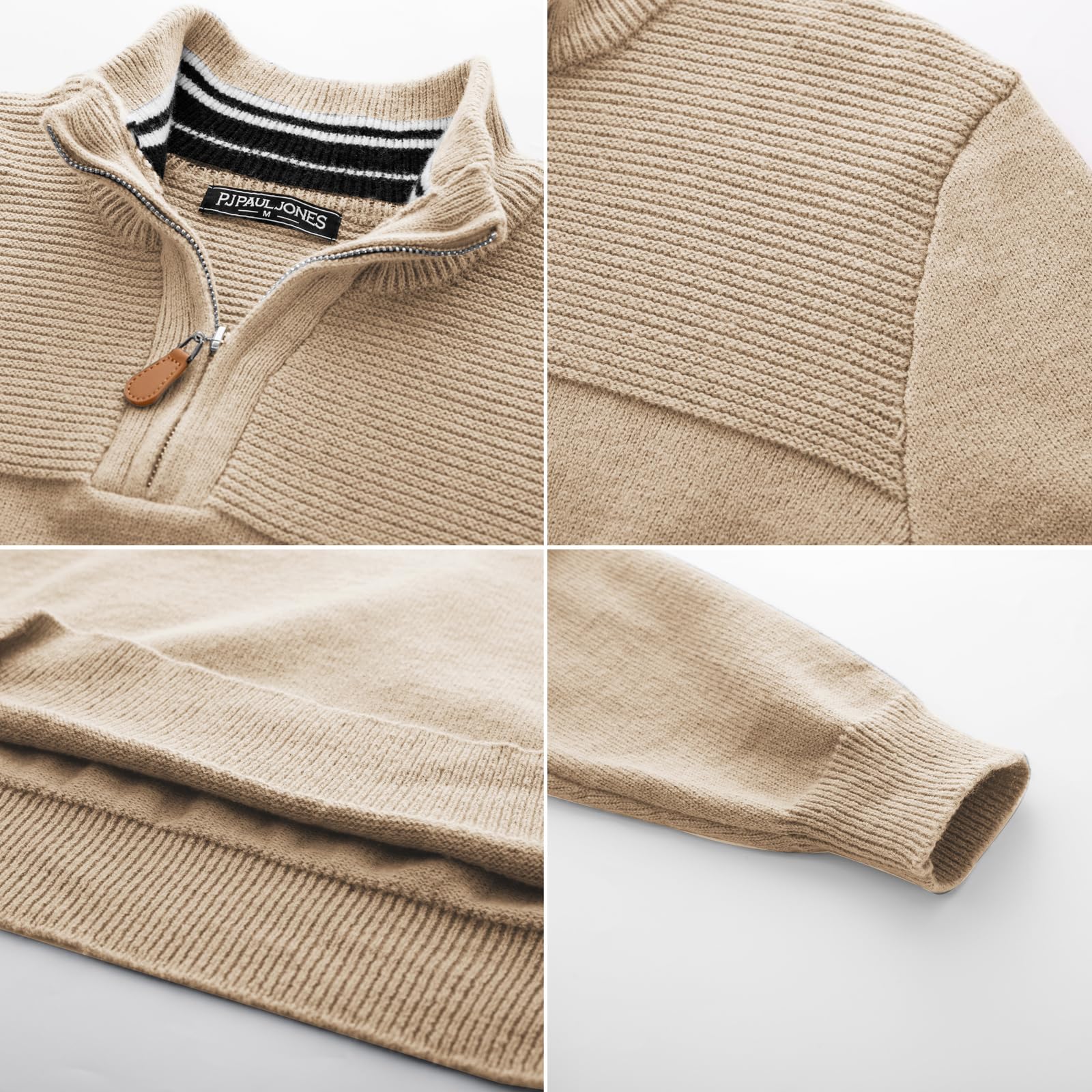 PJ PAUL JONES Men's Quarter Zip Sweater Slim Fit Casual Pullover Sweater Mock Neck Polo Sweaters