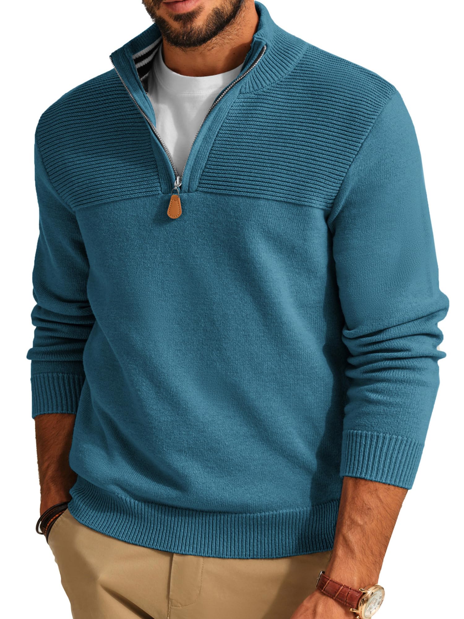 PJ PAUL JONES Men's Quarter Zip Sweater Slim Fit Casual Pullover Sweater Mock Neck Polo Sweaters