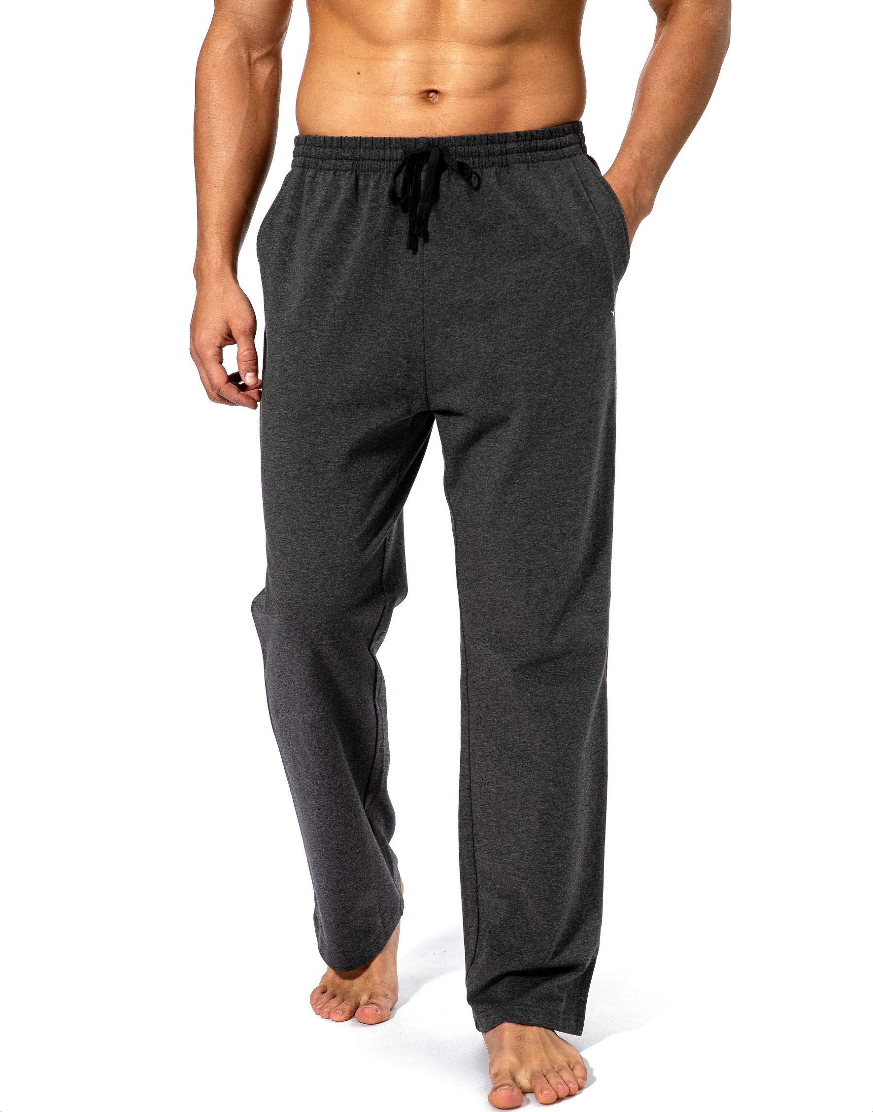 Pudolla Men's Cotton Yoga Sweatpants Athletic Lounge Pants Open Bottom Casual Jersey Pants for Men with Pockets