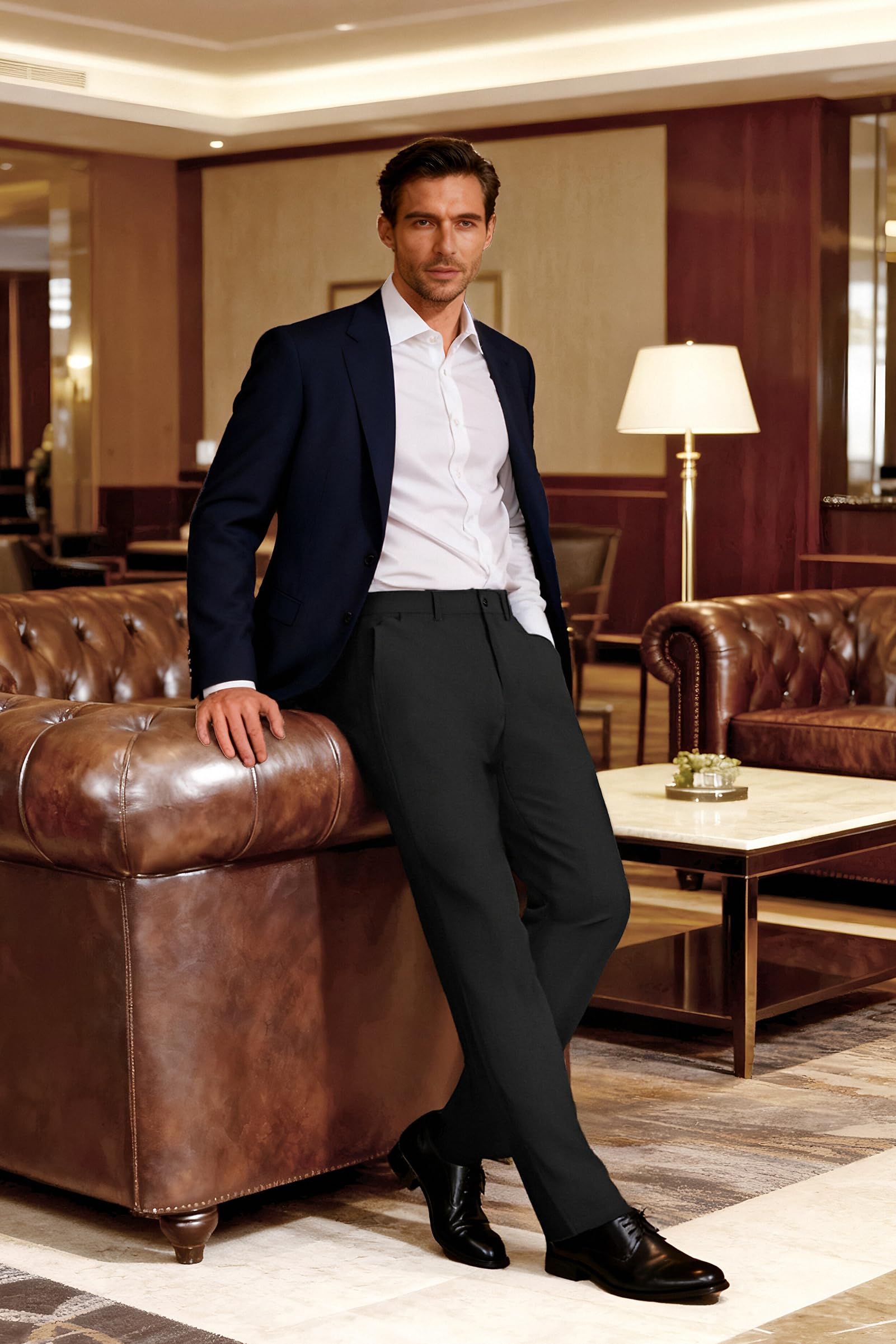 Soojun Men's Classic Fit Flex Waist Flat Front Dress Pant