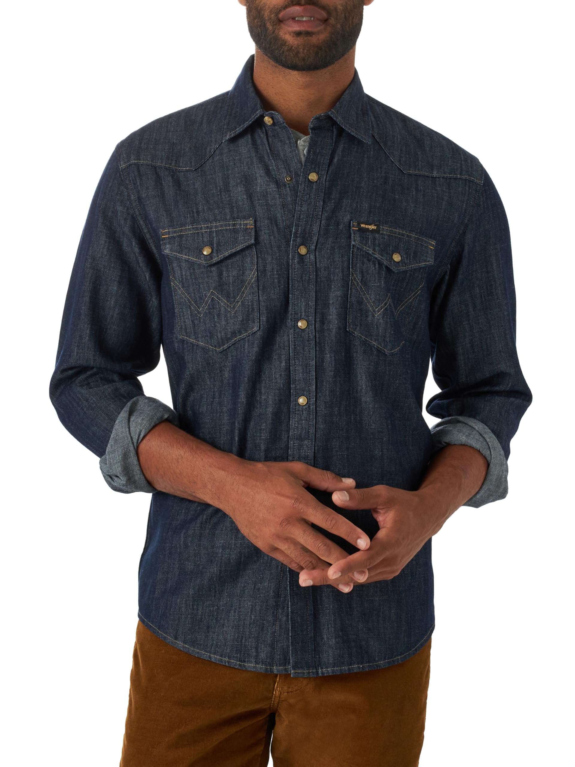 Wrangler Mens Iconic Denim Regular Fit Snap Shirt