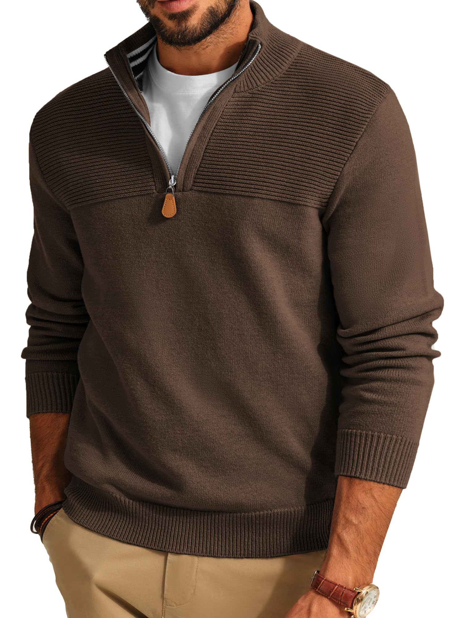 PJ PAUL JONES Men's Quarter Zip Sweater Slim Fit Casual Pullover Sweater Mock Neck Polo Sweaters