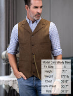 Ceehuteey Mens Suit Vest Waistcoat Tweed Retro V Neck Wool Herringbone for Prom