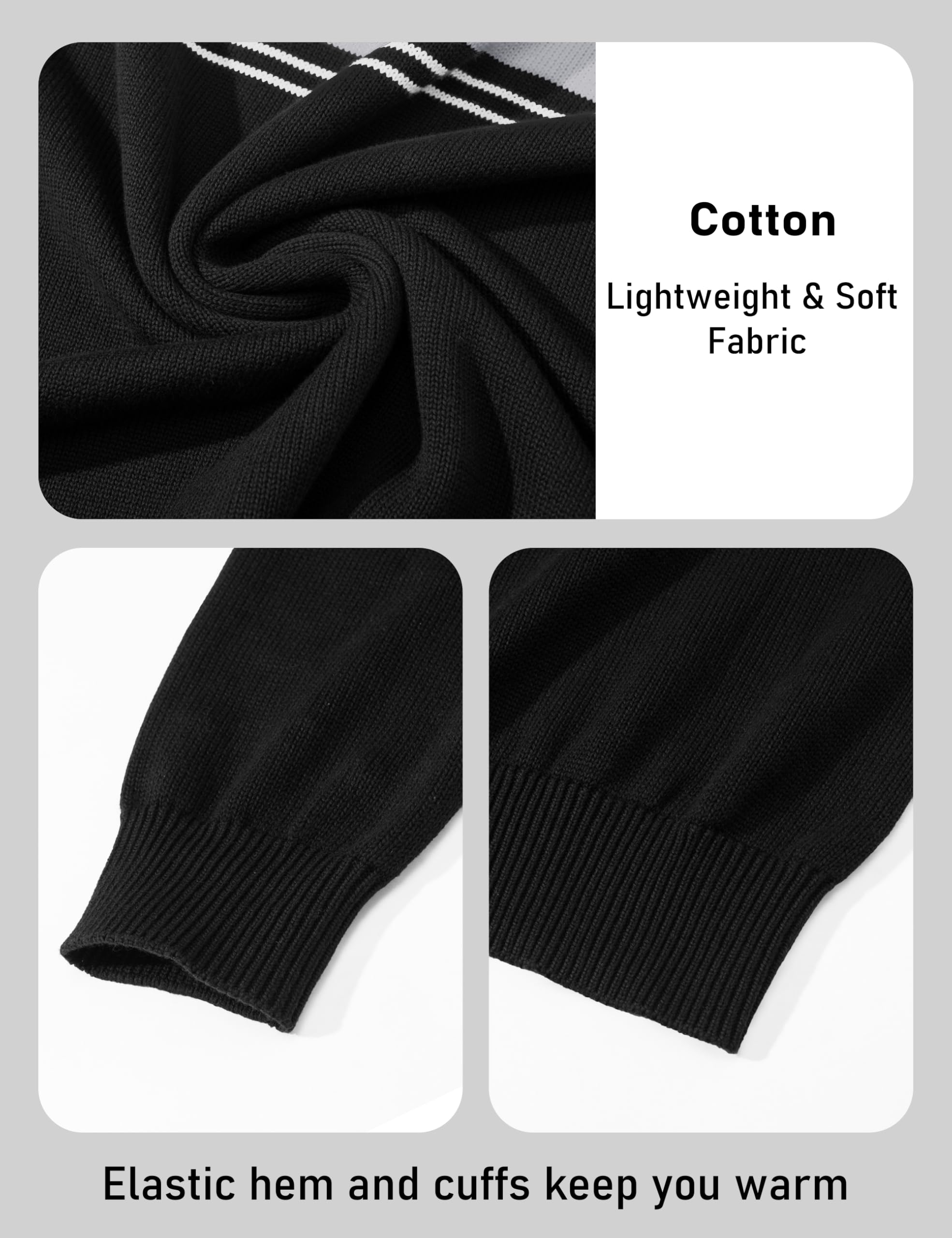 MAGCOMSEN Men's Sweaters 1/4 Zip Cotton Sweater Pullover Polo Sweaters Striped Fall Winter Warm Sweatshirts