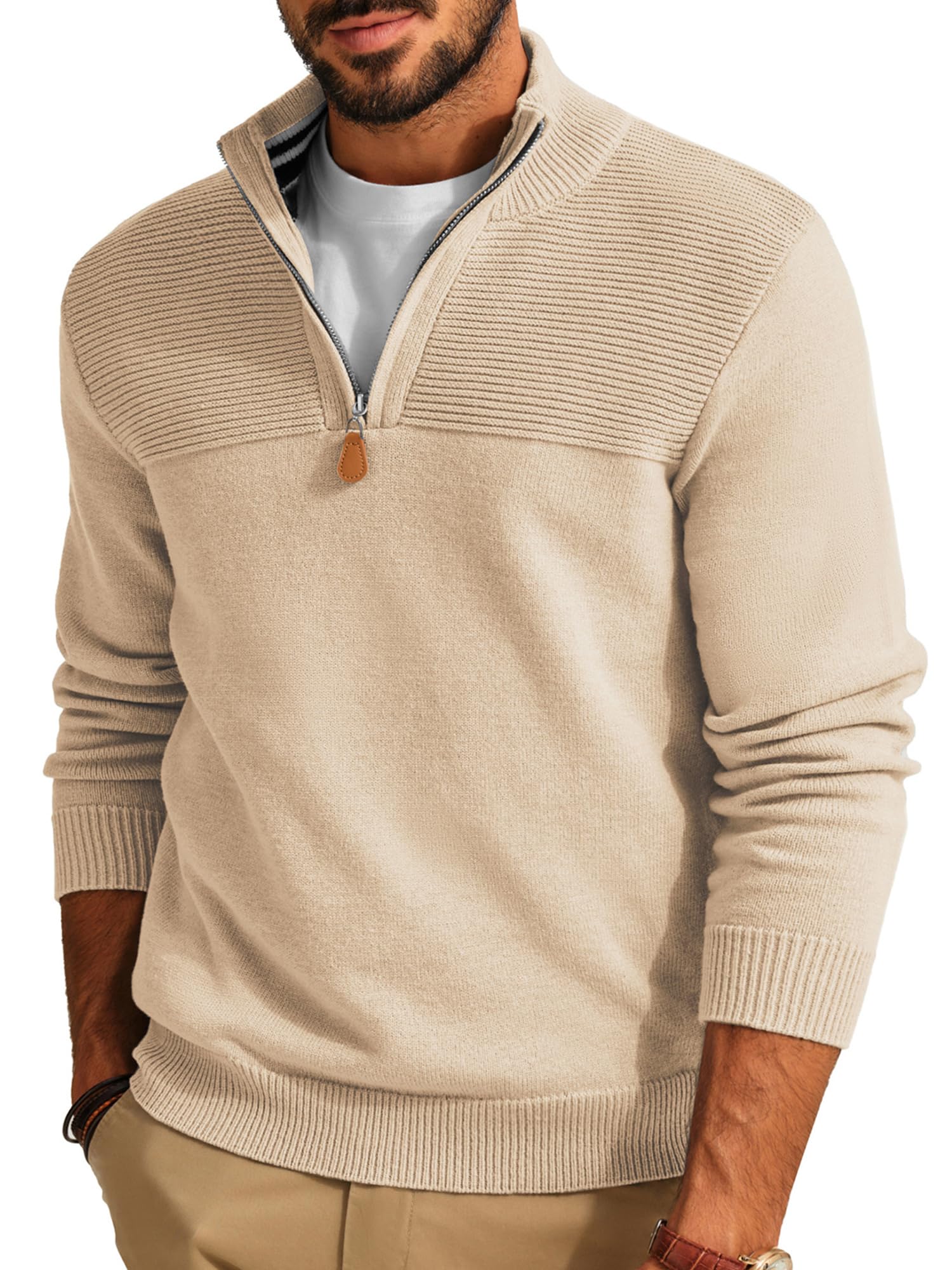 PJ PAUL JONES Men's Quarter Zip Sweater Slim Fit Casual Pullover Sweater Mock Neck Polo Sweaters