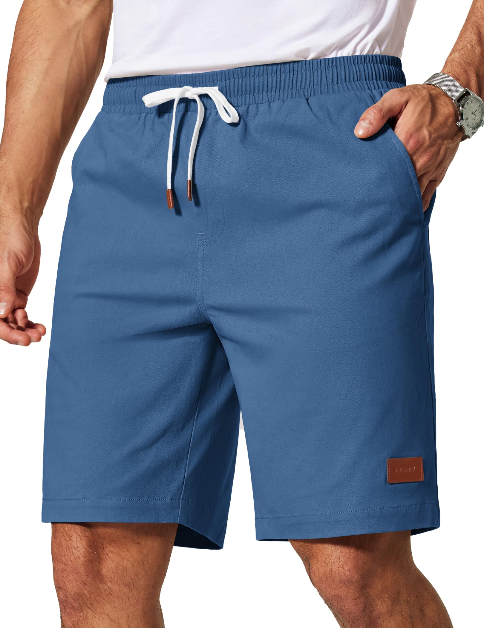 COOFANDY Mens Cotton Chino Shorts 9 Inch Casual Shorts Elastic Waist Drawstring Summer Beach Shorts with Pockets