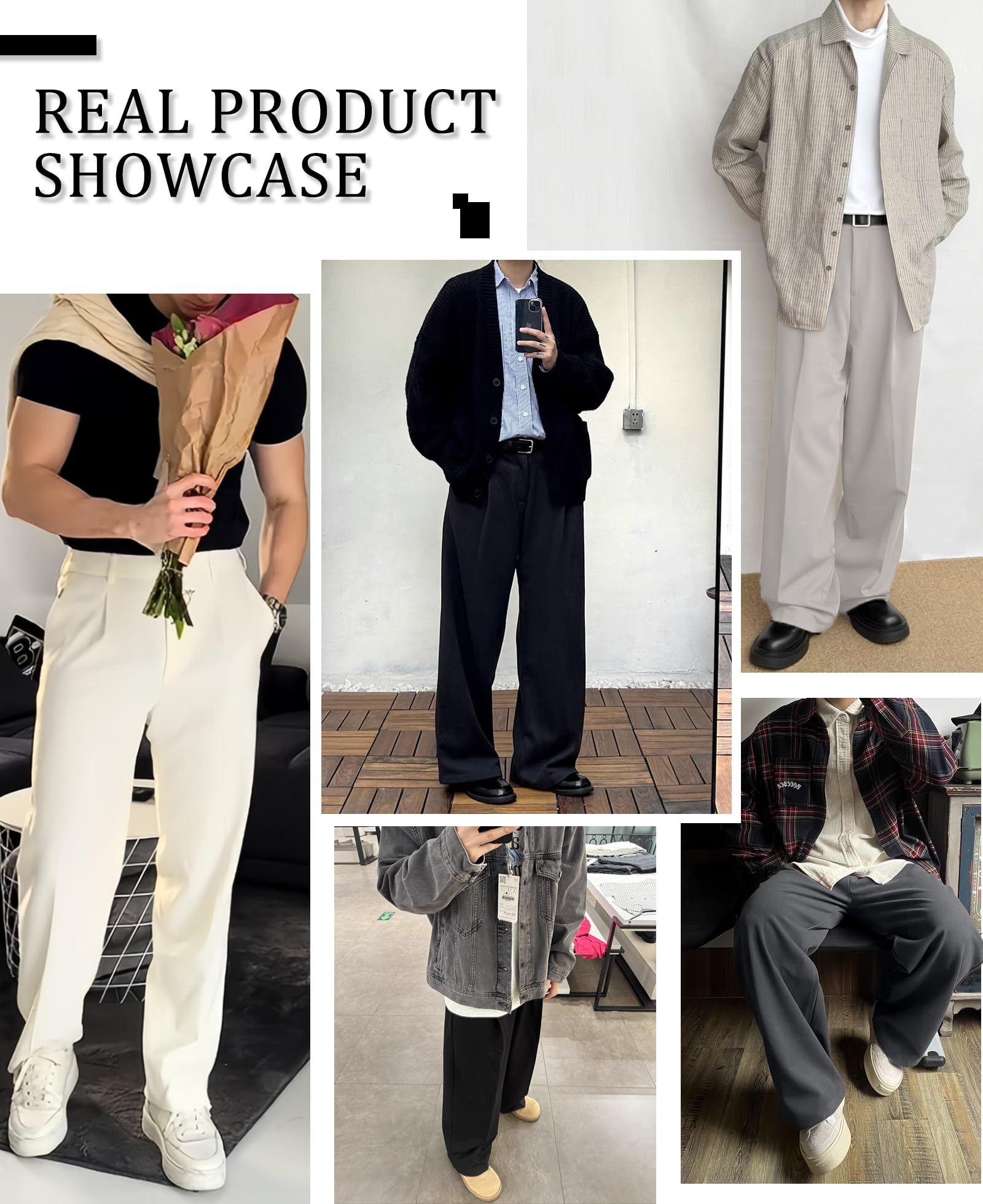 Susclude Mens Casual Dress Pants Pleated Old Money Wide Leg Baggy Pants Fall Relaxed Fit Slacks Work Trousers