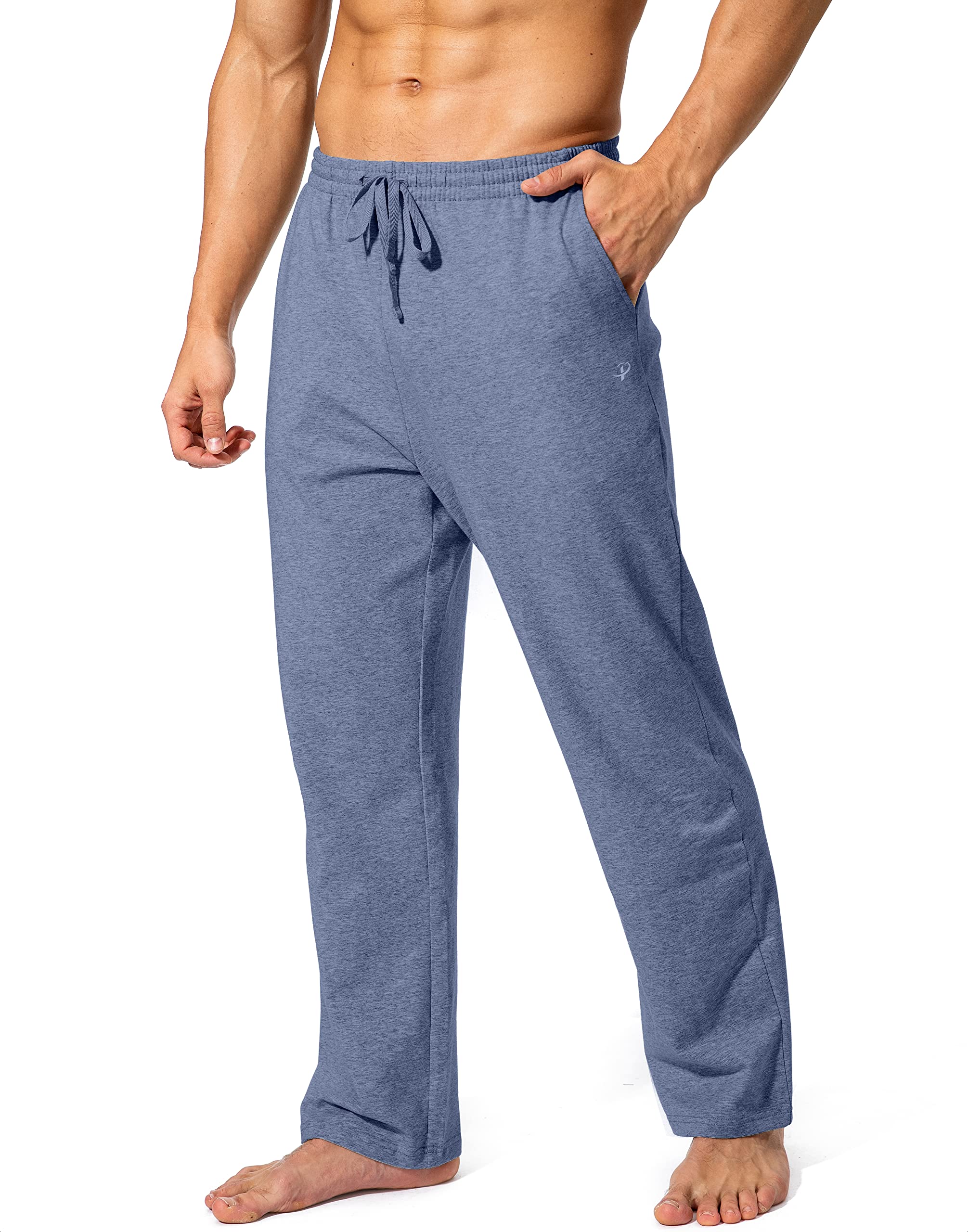 Pudolla Men's Cotton Yoga Sweatpants Athletic Lounge Pants Open Bottom Casual Jersey Pants for Men with Pockets