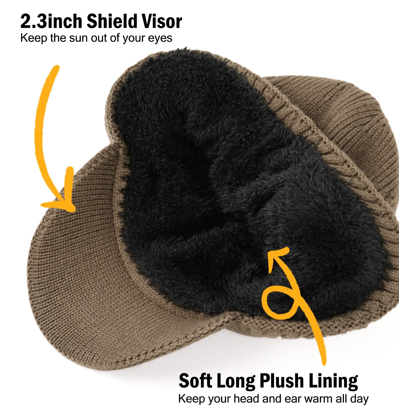 Wmcaps Winter Beanie with Brim and Ear Flaps, Outdoor Warm Fleece Lined Knit Hat Stocking Caps for Men Women