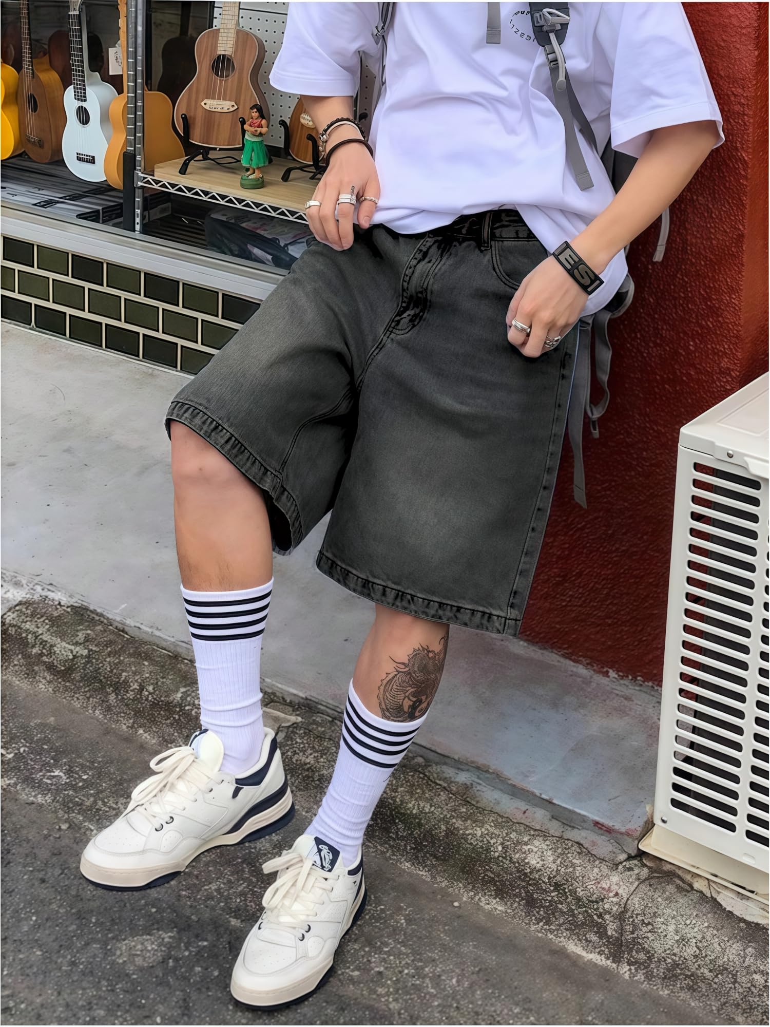 LuminBlaze Mens Baggy Jean Shorts Loose Fit Vintage Wide Leg Jorts Y2K Streetwear Hip Hop Casual Denim Shorts