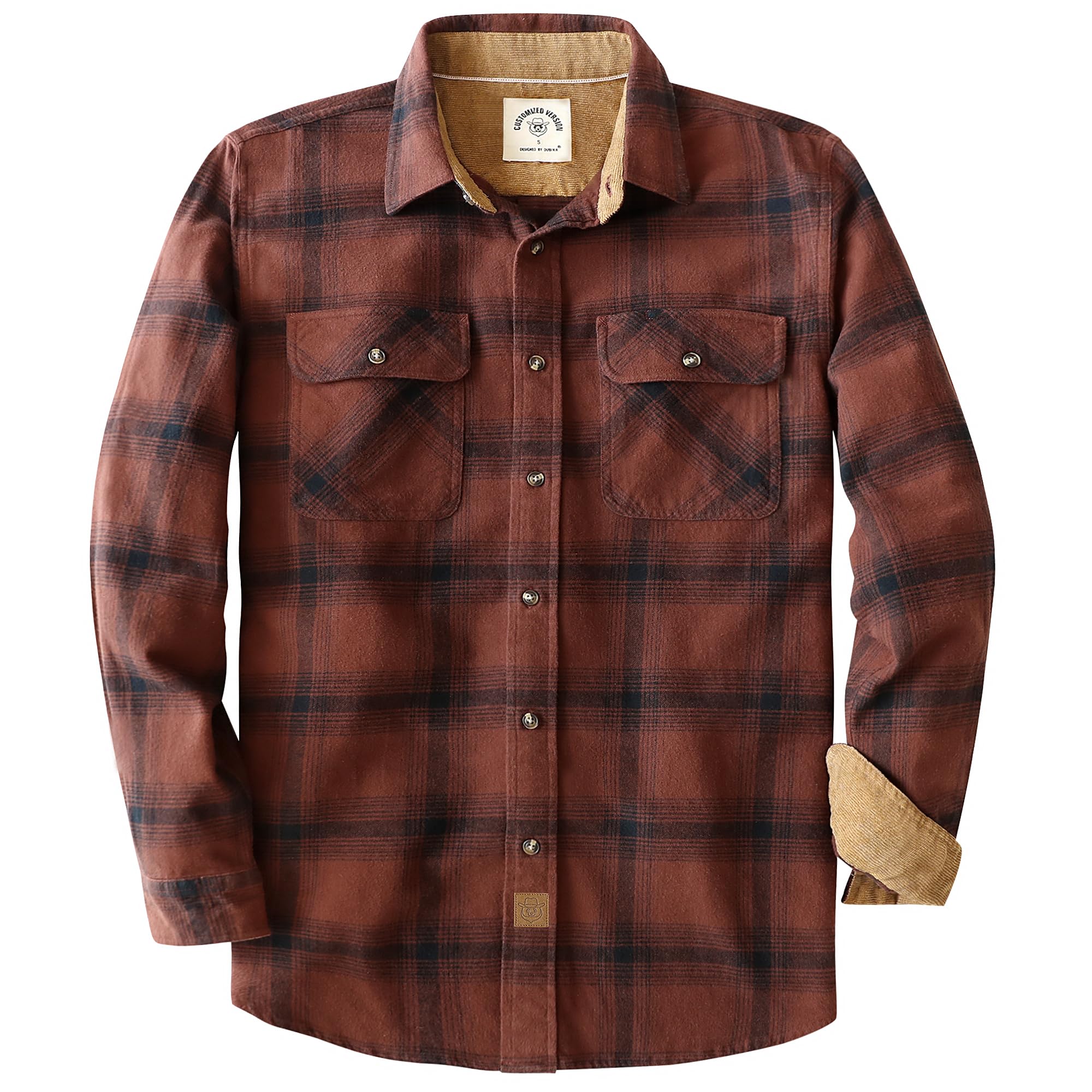 Dubinik® Mens Flannel Shirt Long Sleeve Button Down Plaid All Cotton Soft Brushed Flannel Shirt for Men Utility Casual Shirt