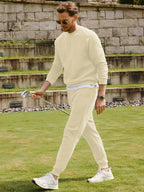 JMIERR Men's Quilted 2 Piece Casual Outfits Crewneck Sweatshirt Tracksuit & Joggers Sweatpants Sweatsuit Set