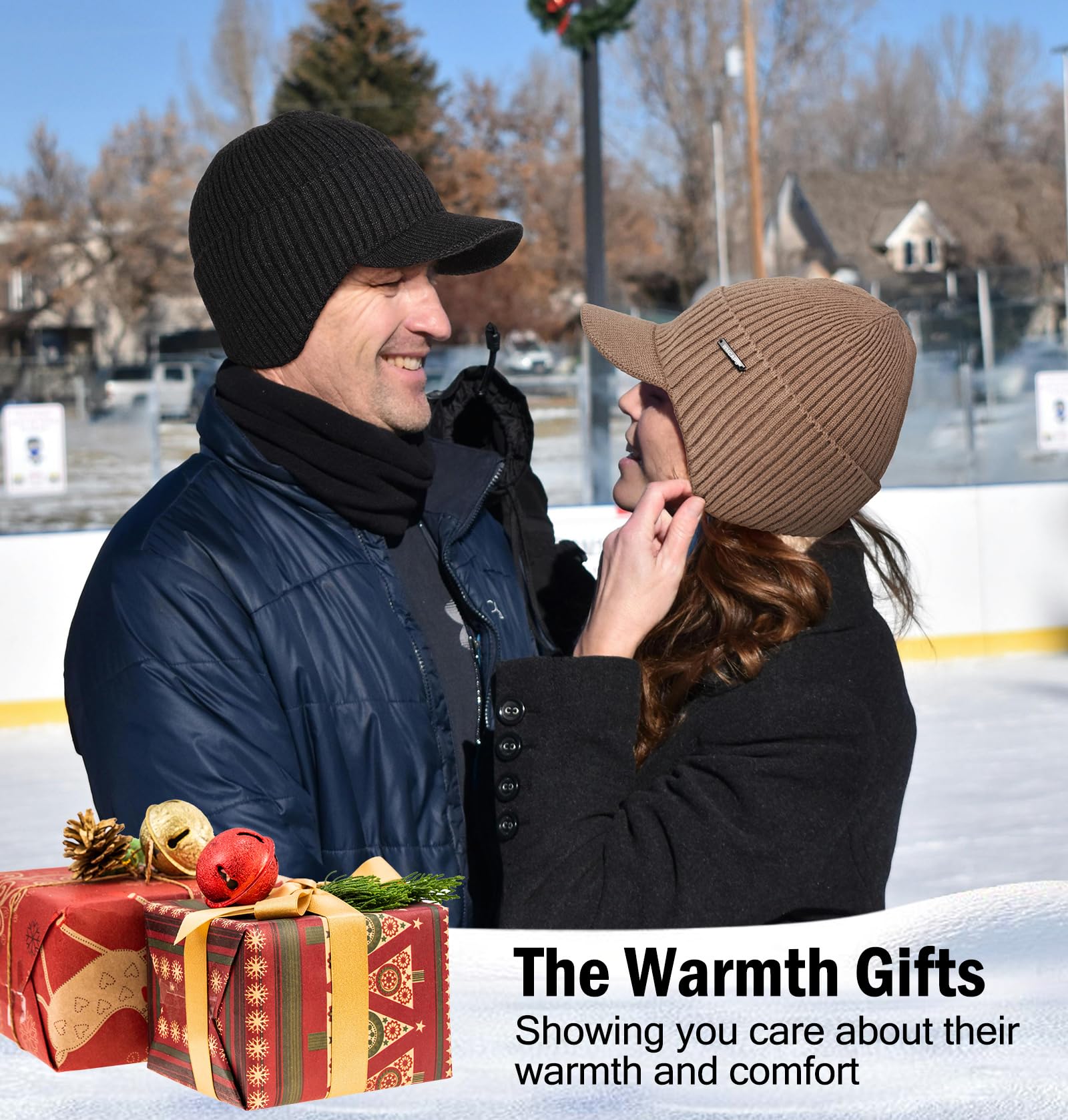 Wmcaps Winter Beanie with Brim and Ear Flaps, Outdoor Warm Fleece Lined Knit Hat Stocking Caps for Men Women