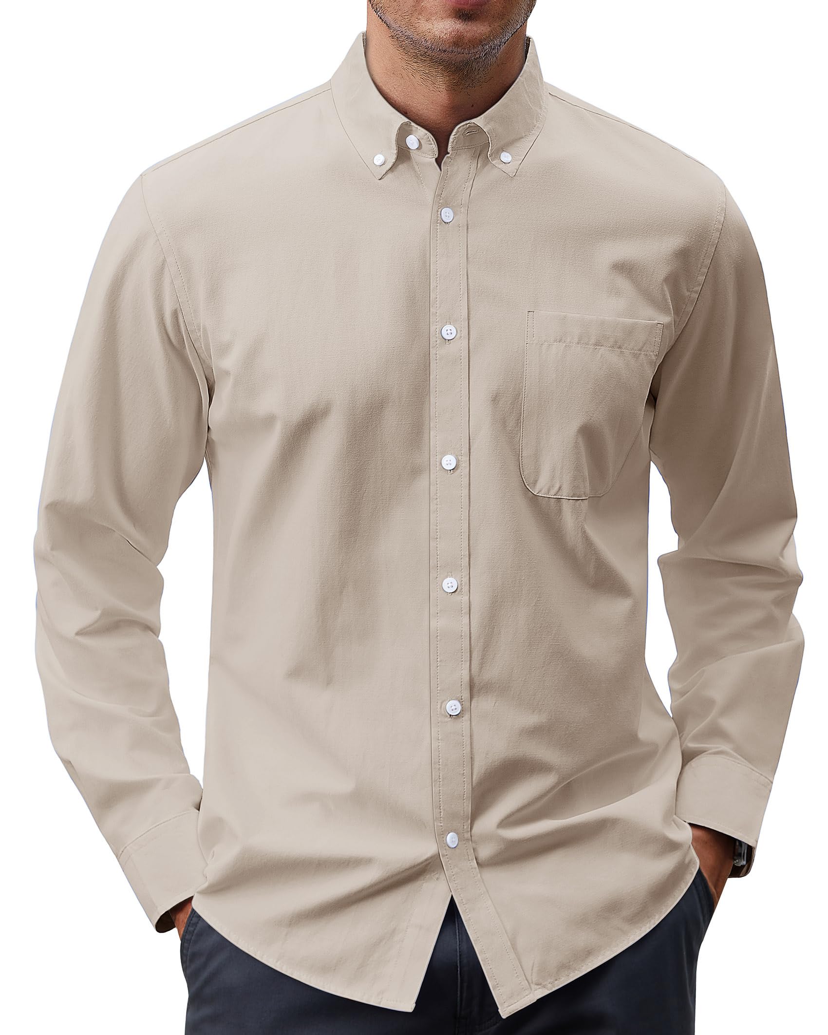 J.VER Men's Oxford Shirt Solid Casual Button Down Collar Shirts Long Sleeve Dress Shirts with Pocket