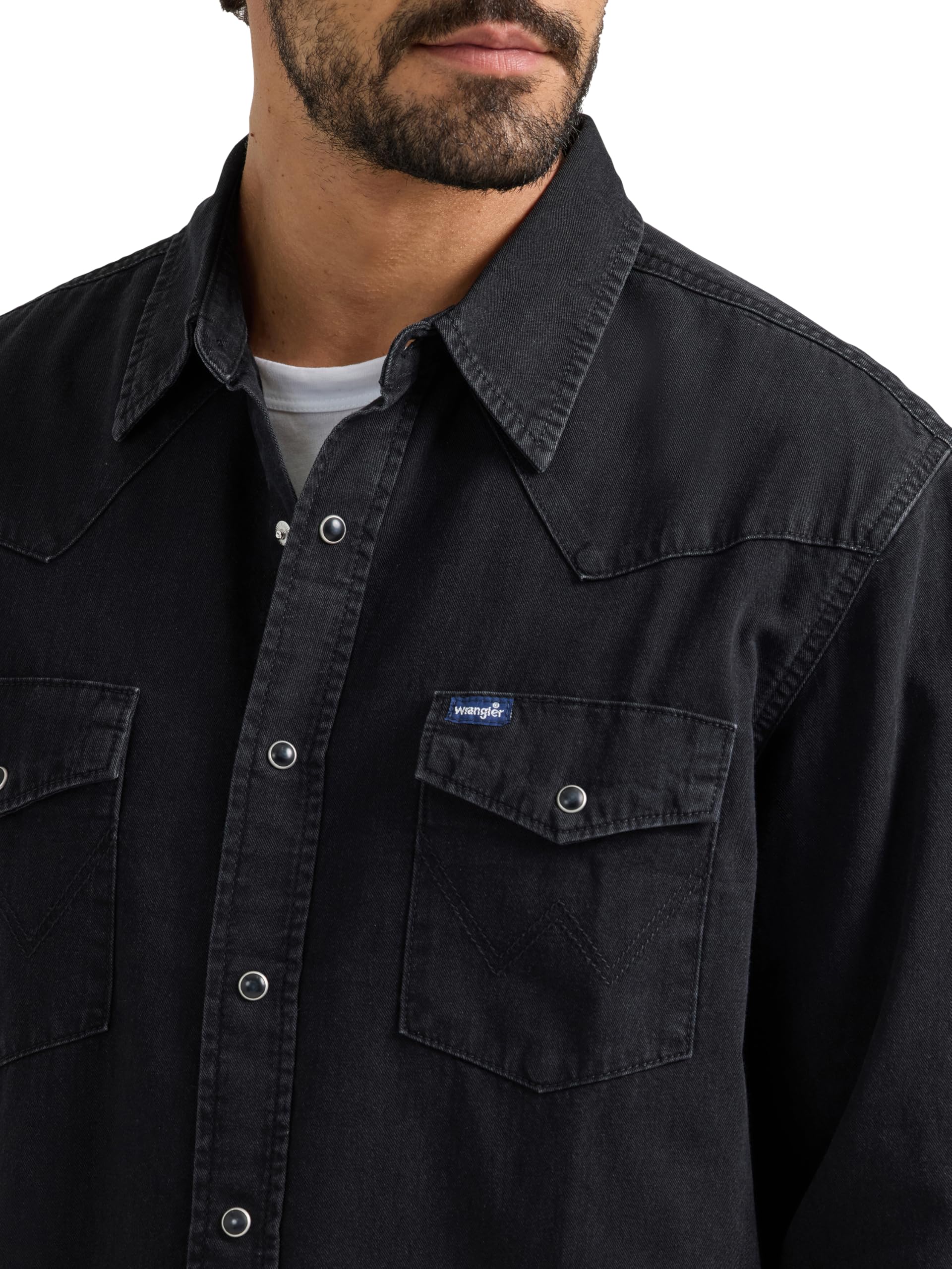 Wrangler Men's Denim Light Wash Long Sleeve Snap Shirt
