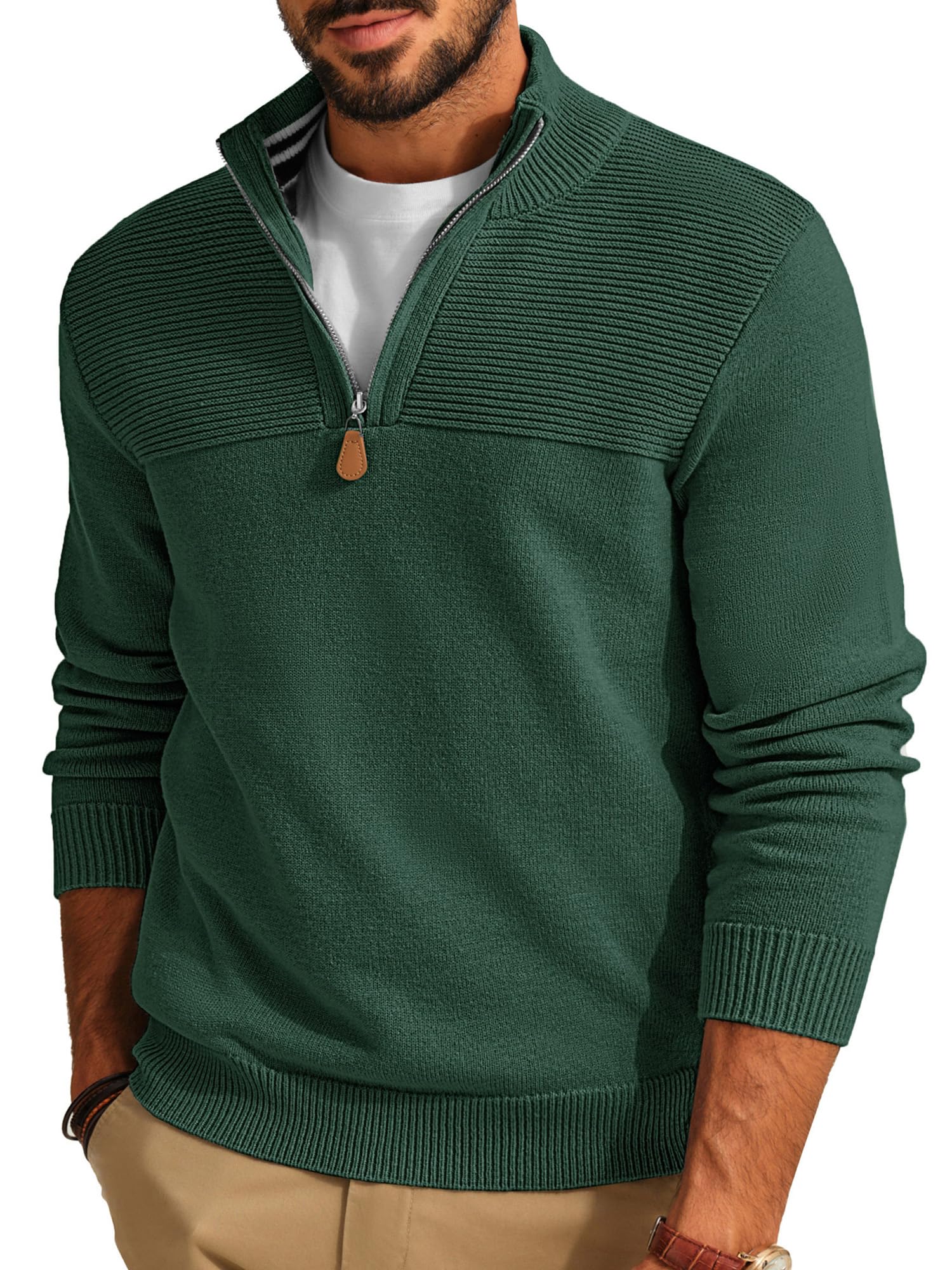PJ PAUL JONES Men's Quarter Zip Sweater Slim Fit Casual Pullover Sweater Mock Neck Polo Sweaters