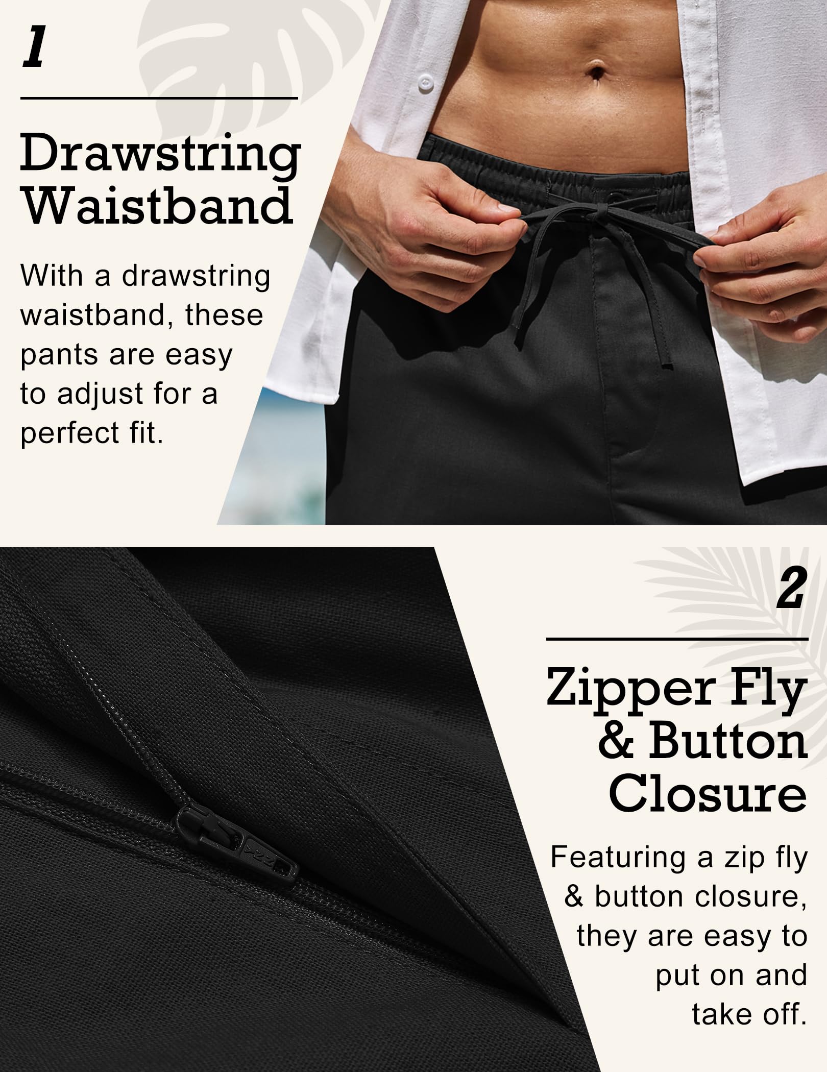 COOFANDY Men's Linen Pants Casual Beach Summer Pant Elastic Waist Drawstring Lightweight Trousers