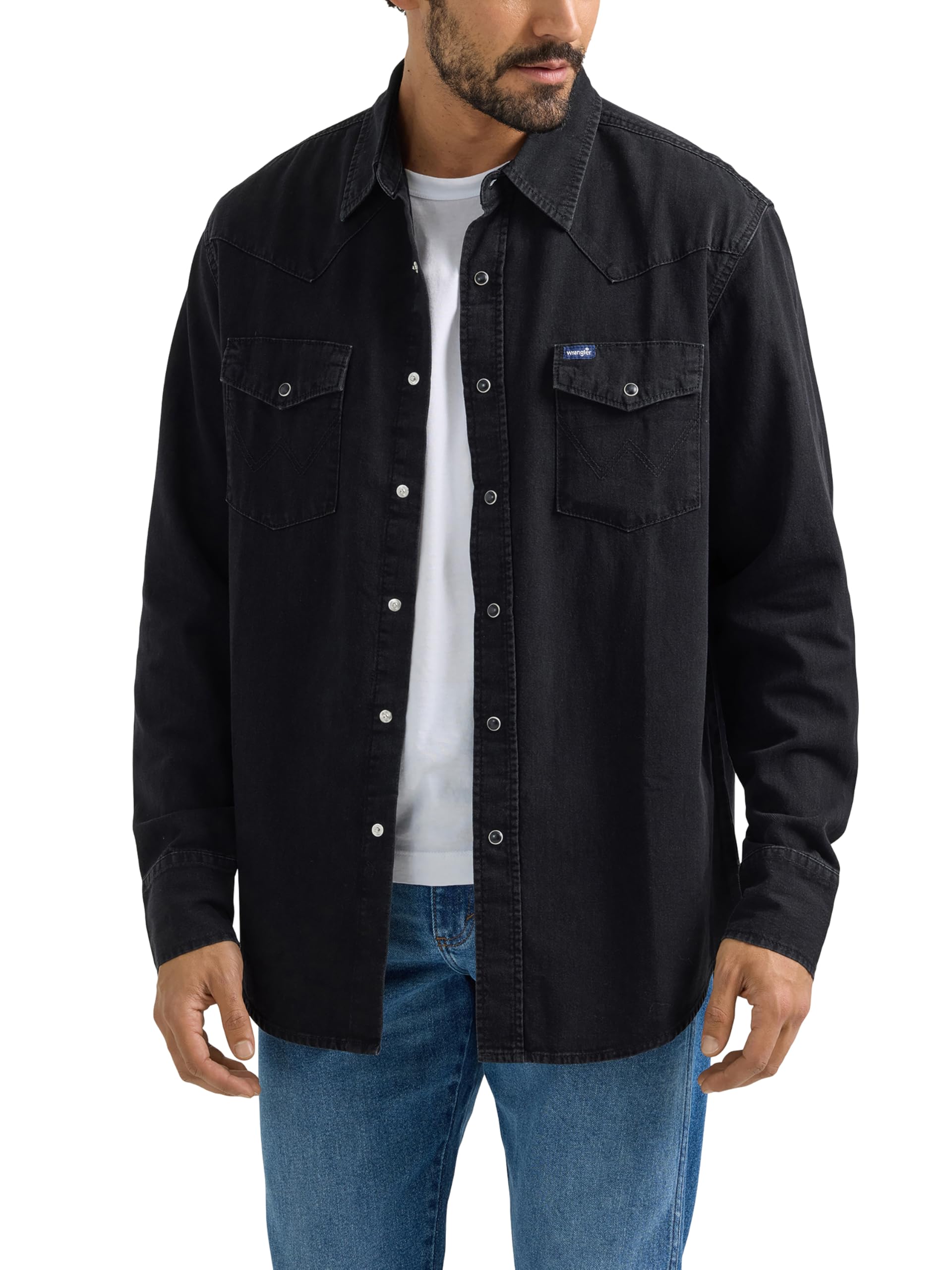 Wrangler Men's Denim Light Wash Long Sleeve Snap Shirt