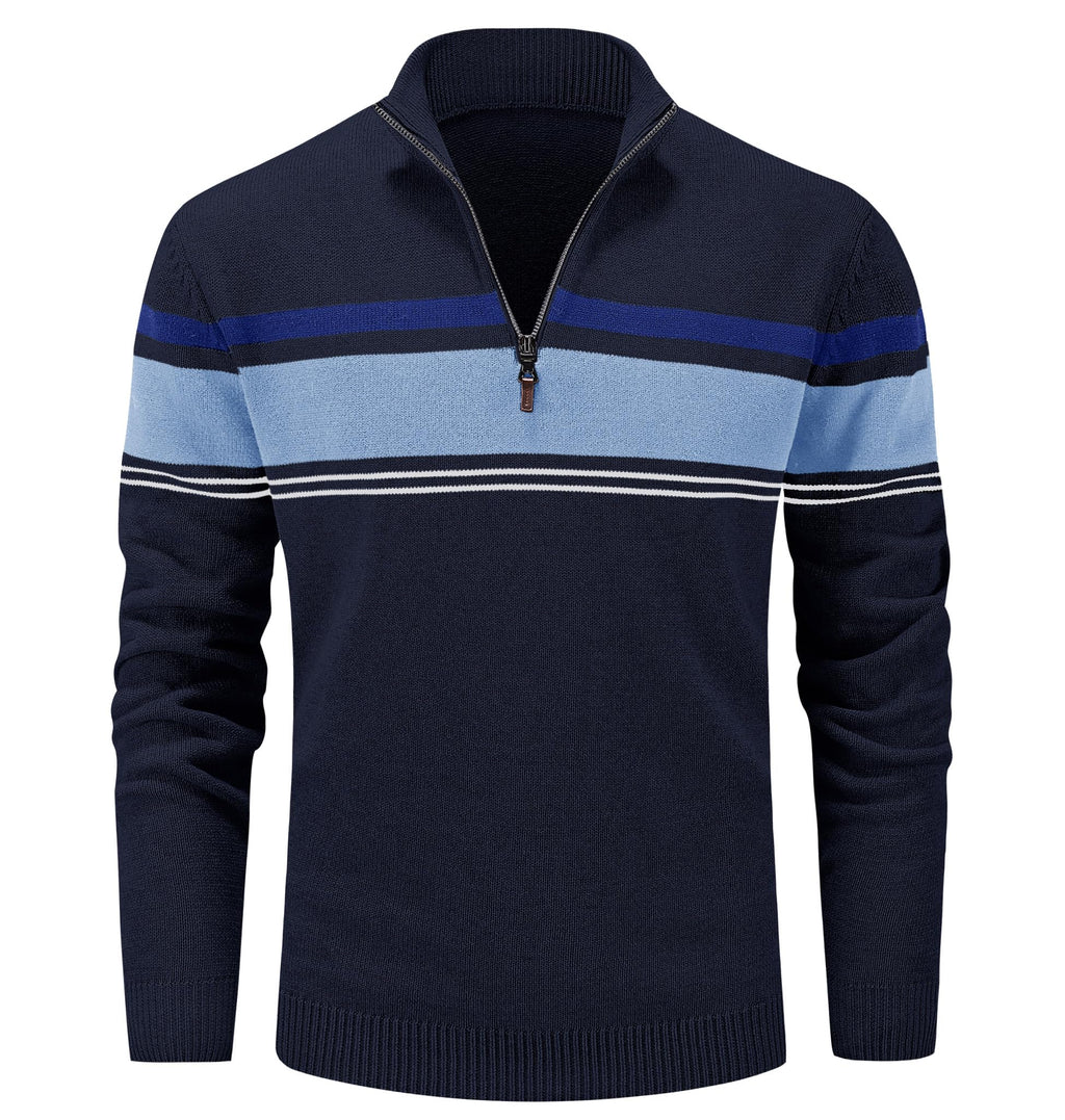MAGCOMSEN Men's Sweaters 1/4 Zip Cotton Sweater Pullover Polo Sweaters Striped Fall Winter Warm Sweatshirts
