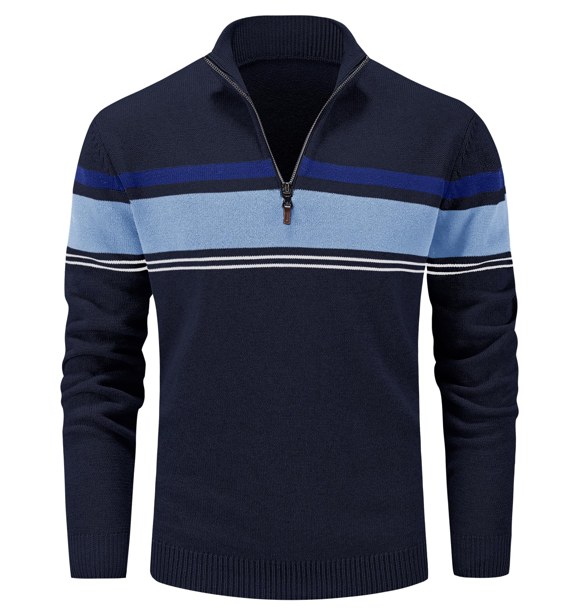 MAGCOMSEN Men's Sweaters 1/4 Zip Cotton Sweater Pullover Polo Sweaters Striped Fall Winter Warm Sweatshirts