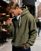 PIDOGYM Men's Quarter Zip Hoodie Waffle Knit Pullover Long Sleeve Casual Loose Fit Sweatshirt Hooded Tops with Pockets