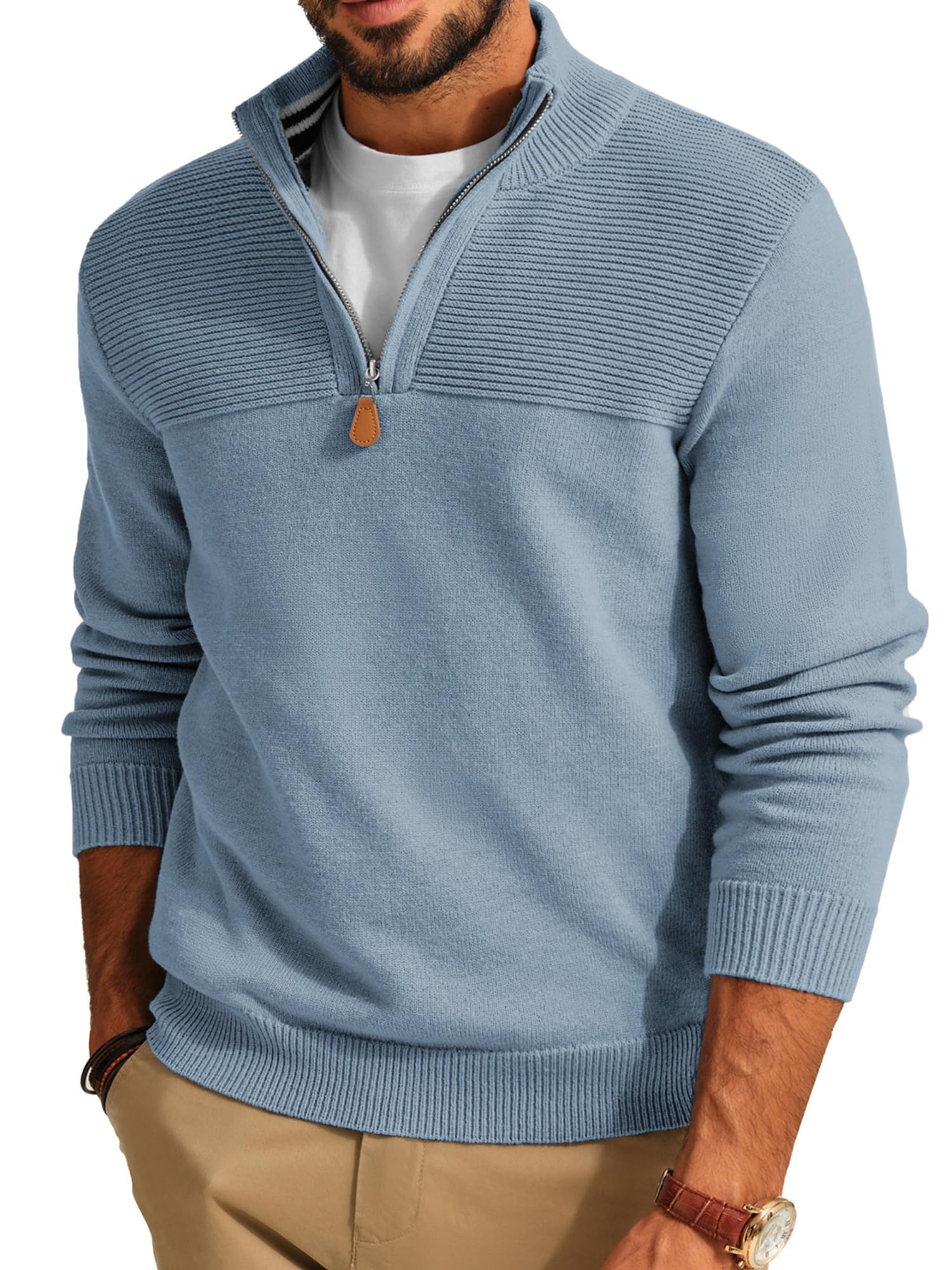 PJ PAUL JONES Men's Quarter Zip Sweater Slim Fit Casual Pullover Sweater Mock Neck Polo Sweaters