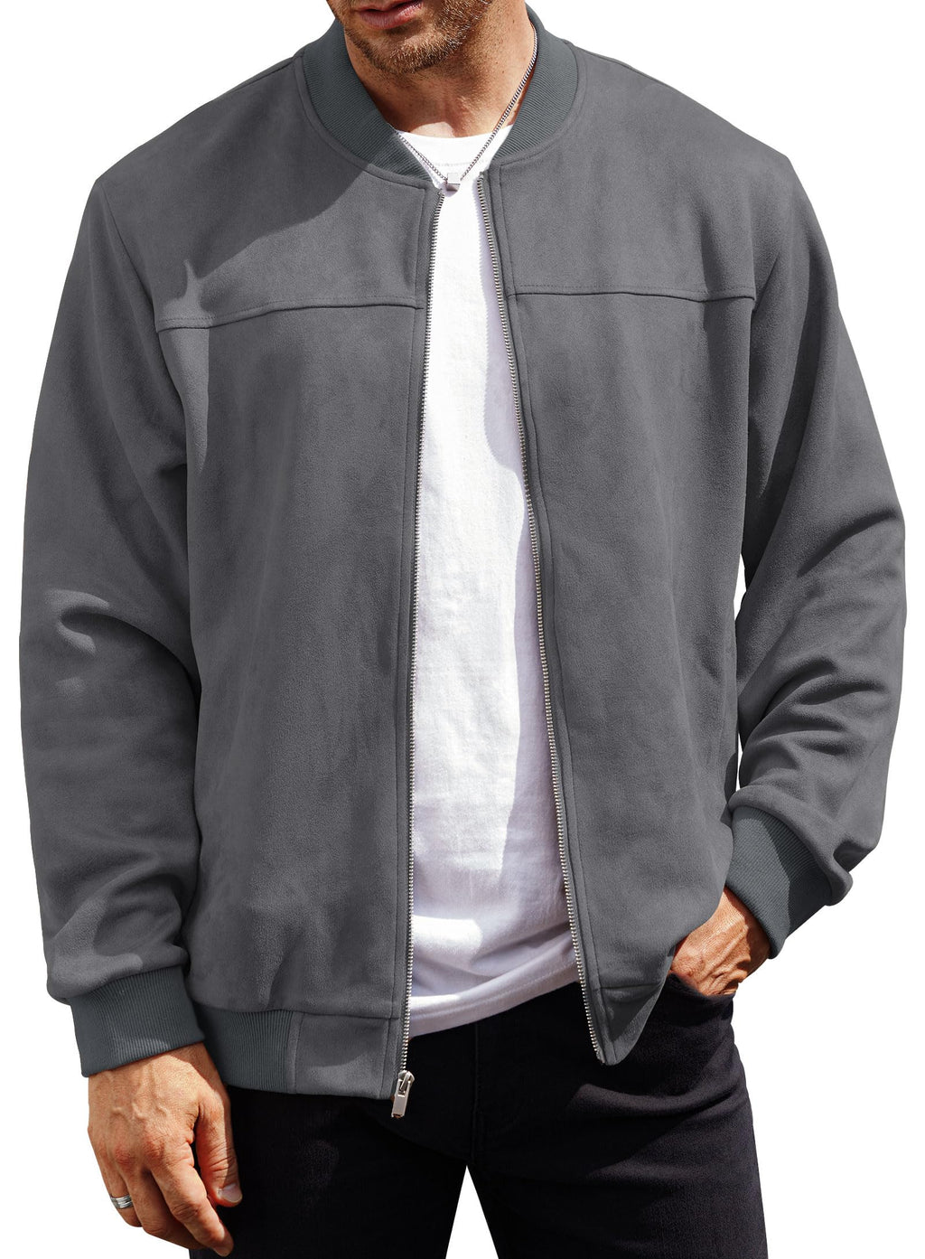 VOGSTART Men’s Bomber Jacket Faux Suede Midweight Casual Full-Zip Flight Coat (S-XXL)