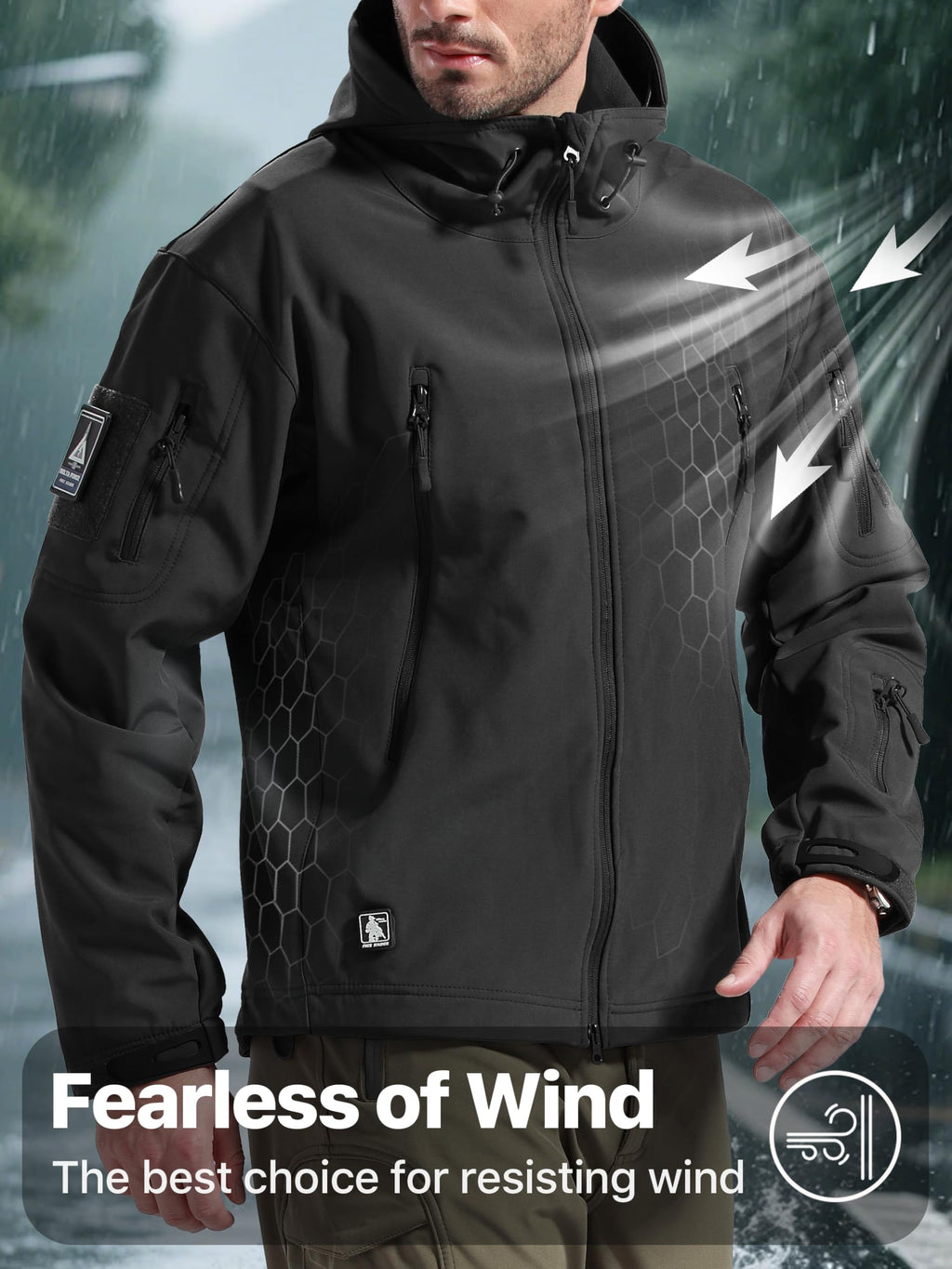 FREE SOLDIER Men's Outdoor Waterproof Soft Shell Hooded Military Tactical Jacket